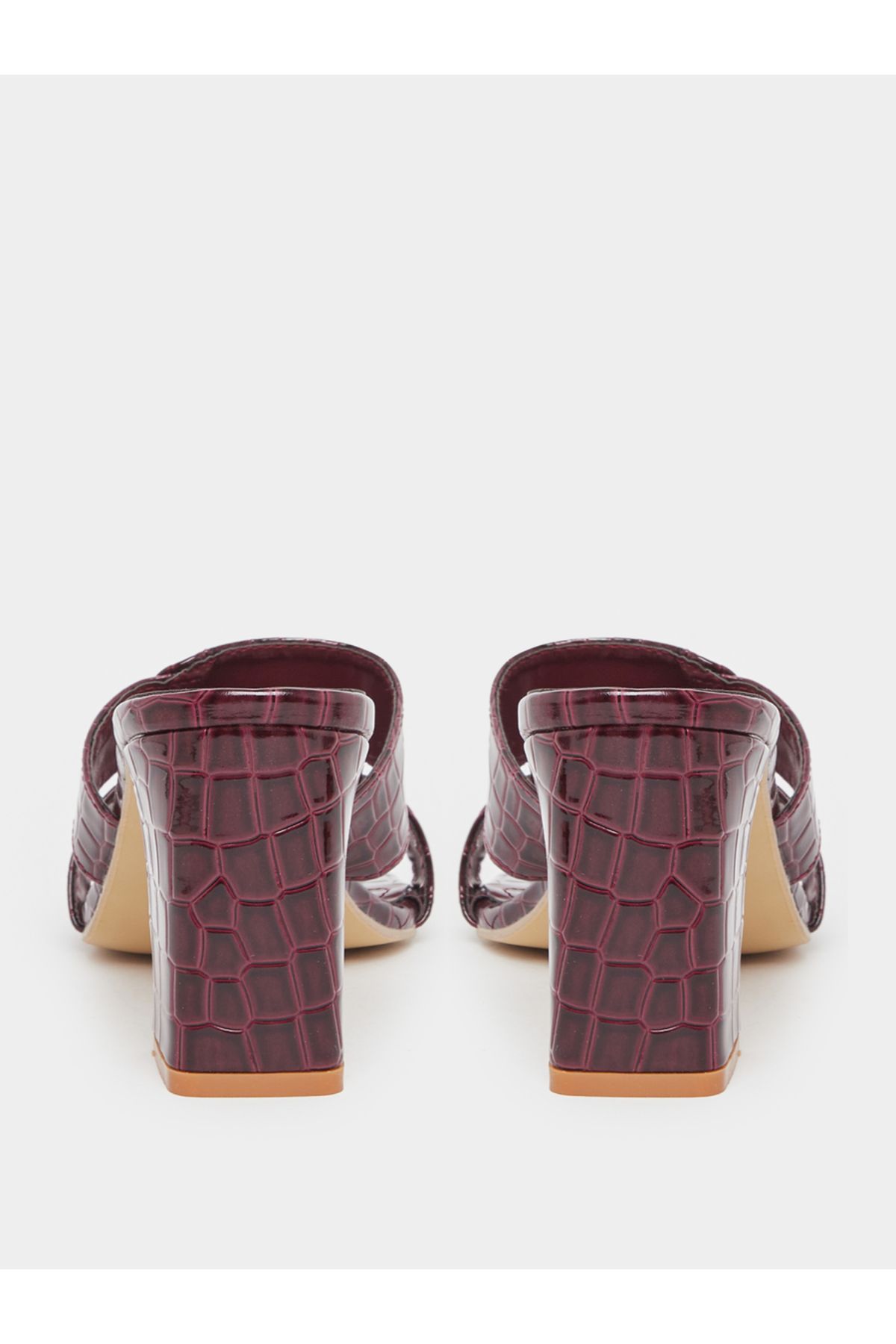 Styli-Croc Texture Double Strap Block Heel Sandals 5