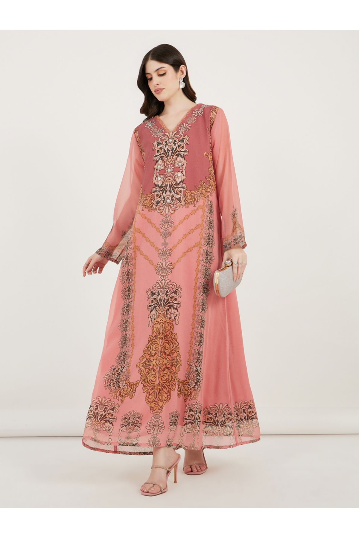Maxim Creation By Styli-Damask Print Studded Georgette Kaftan 1