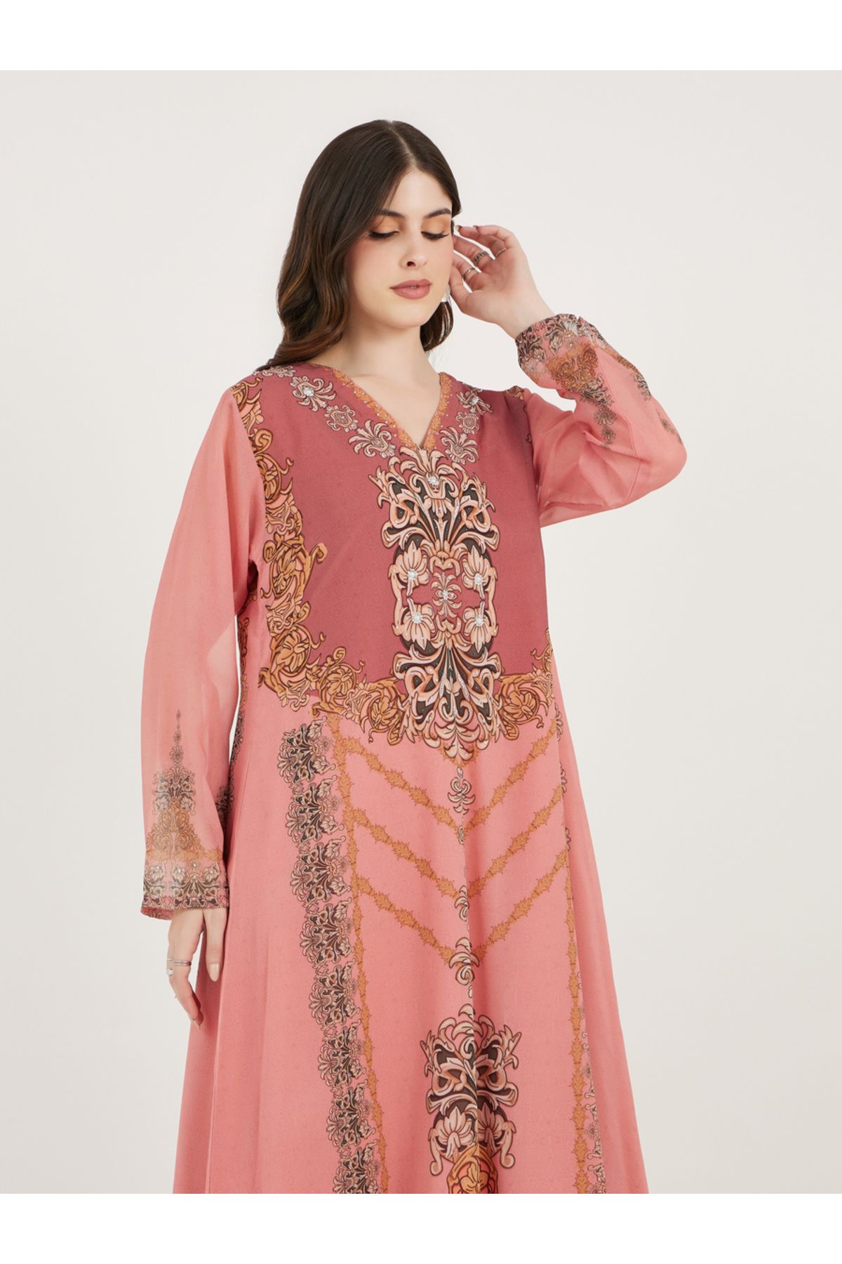 Maxim Creation By Styli-Damask Print Studded Georgette Kaftan 2