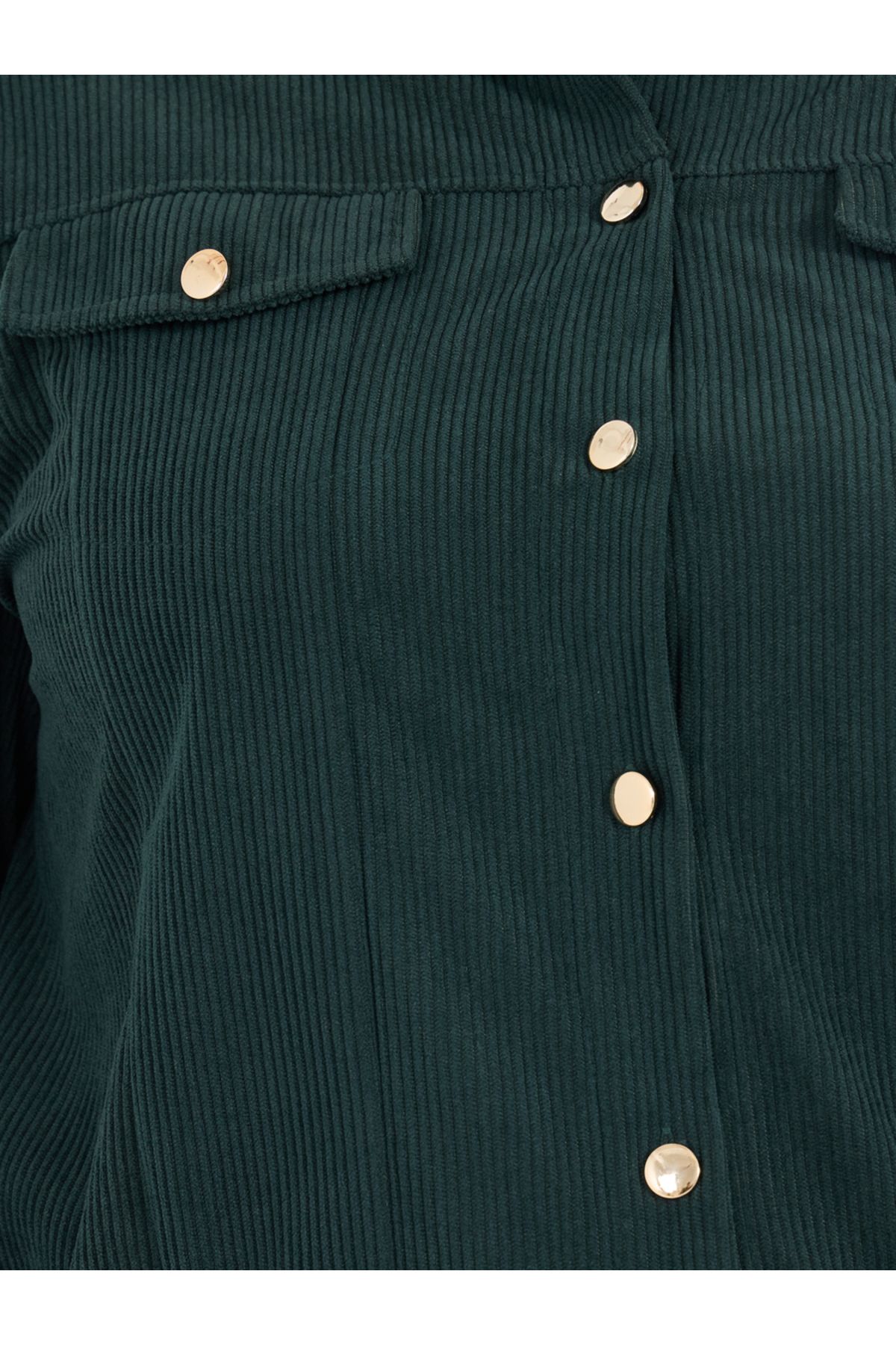 Styli-Plus Size Chest Pocket Corduroy Shirt with Metal Buttons 4