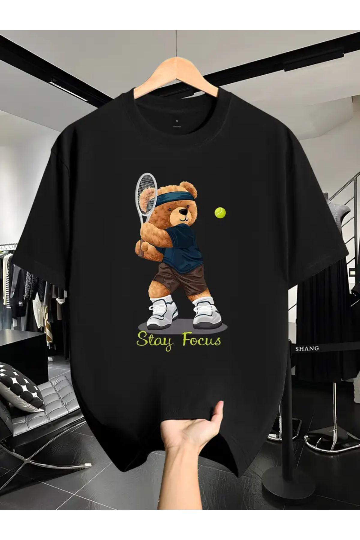 OUİ BUTİK Büyük Beden Unisex Tenis Baskılı Oversize T-Shirt