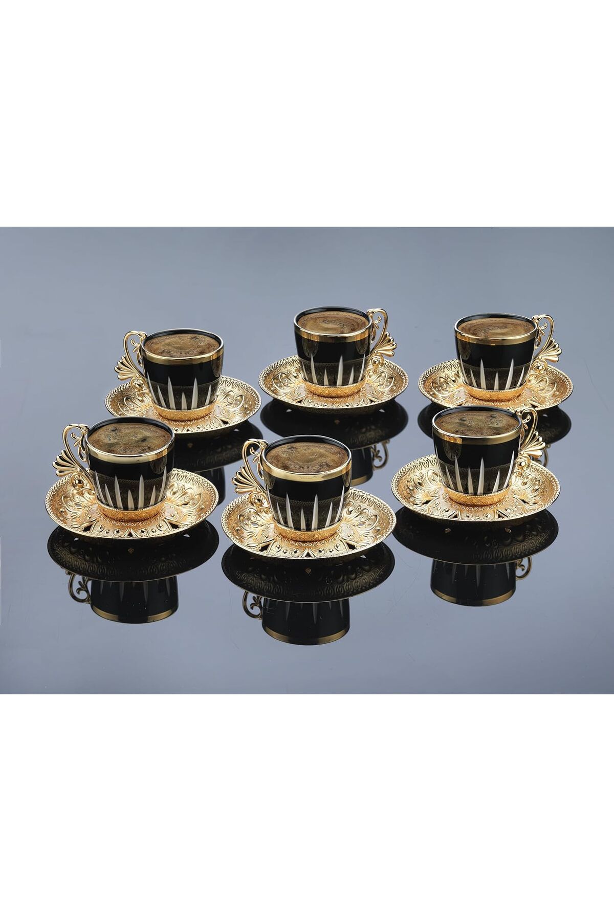 KT HOME-Turkish Coffee Set Lal Elegans Crown Patterned Coffee Set, Gold Silver, 6-Piece Coffee Cup Set 1