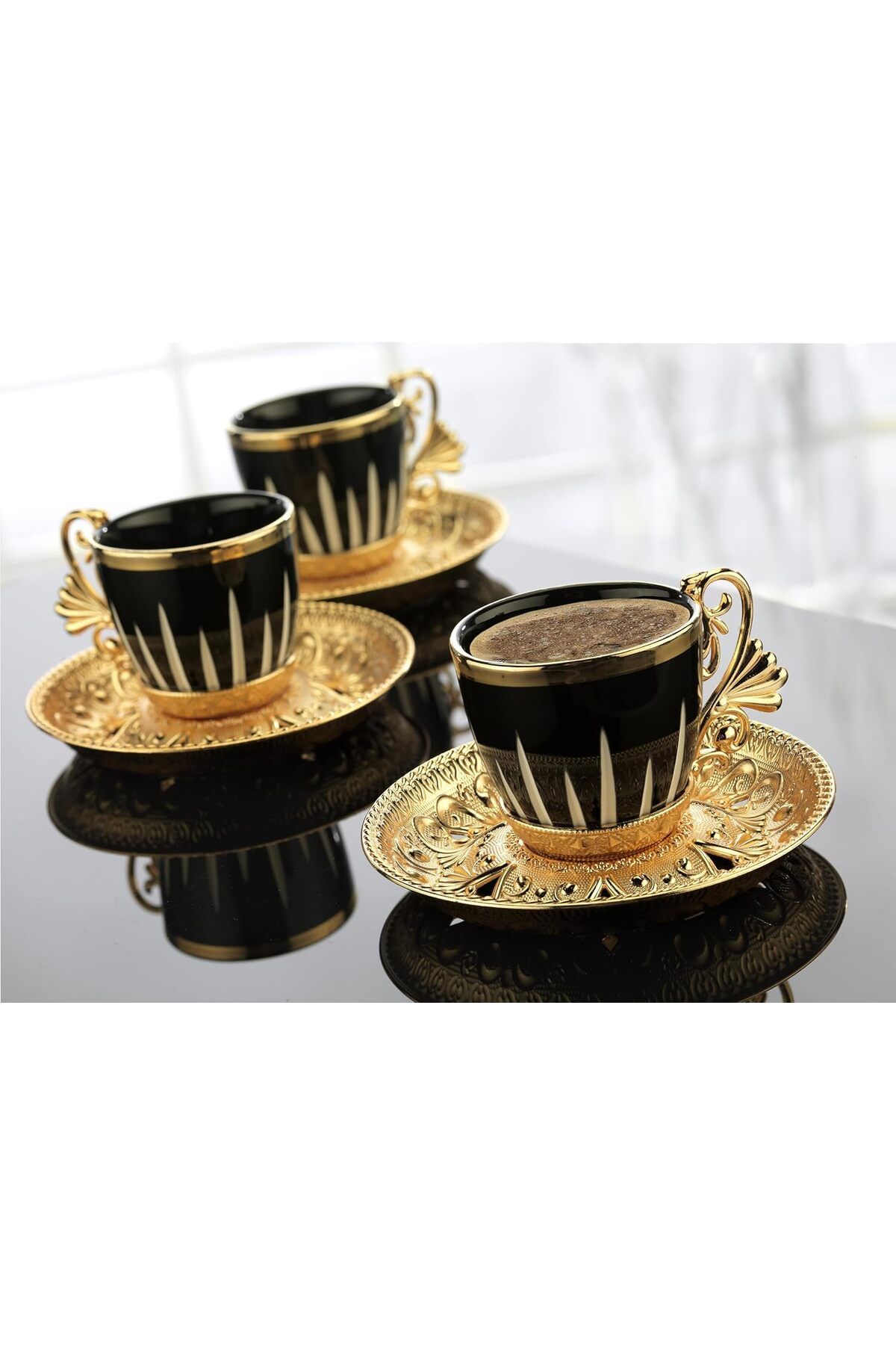KT HOME-Turkish Coffee Set Lal Elegans Crown Patterned Coffee Set, Gold Silver, 6-Piece Coffee Cup Set 4