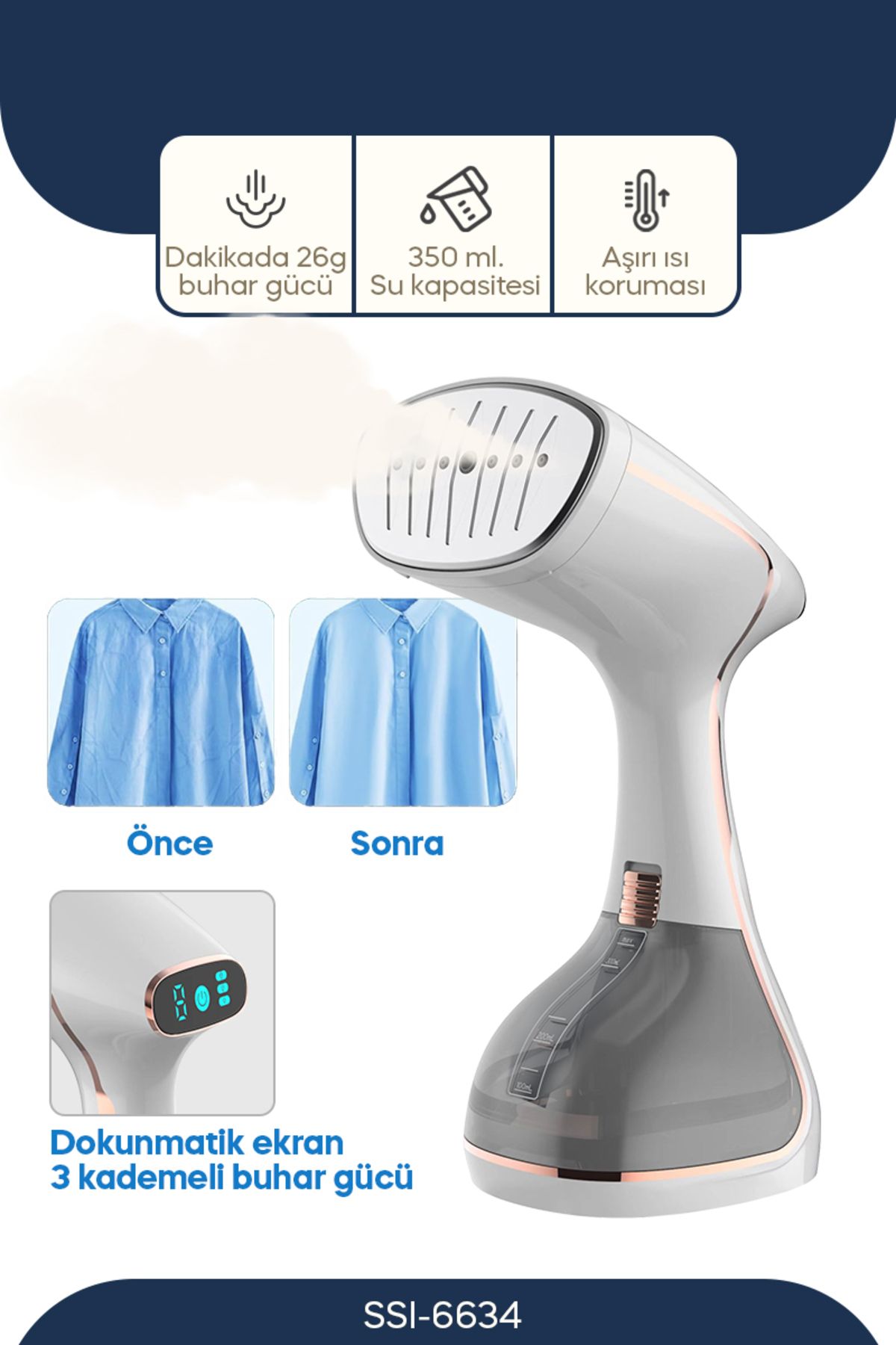 SSI-6634 - Dikey Buharlı Kırışıklık Giderici - 1640W - Beyaz