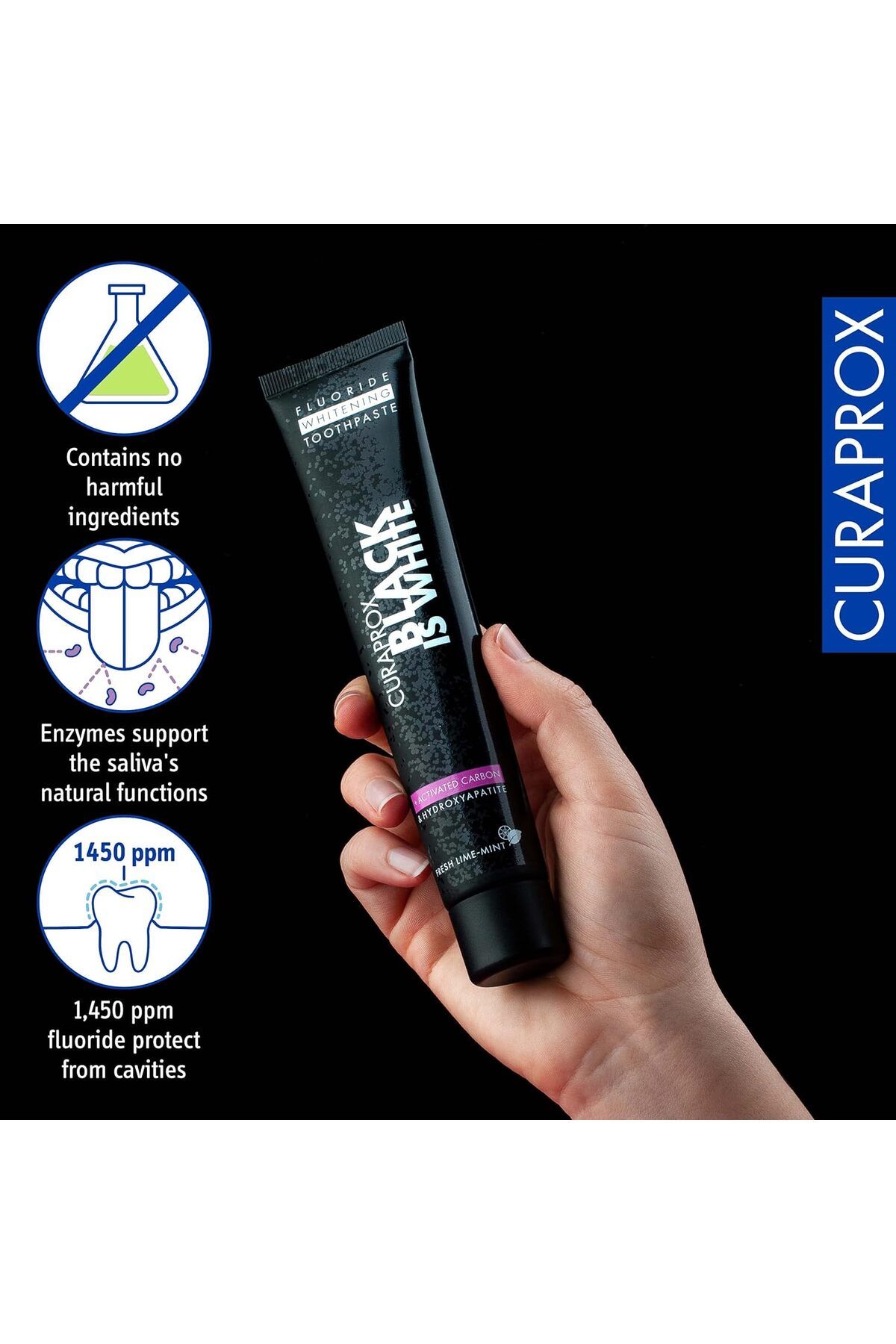 Curaprox-Black Is White, Activated Charcoal Whitening Toothpaste 90ml 4