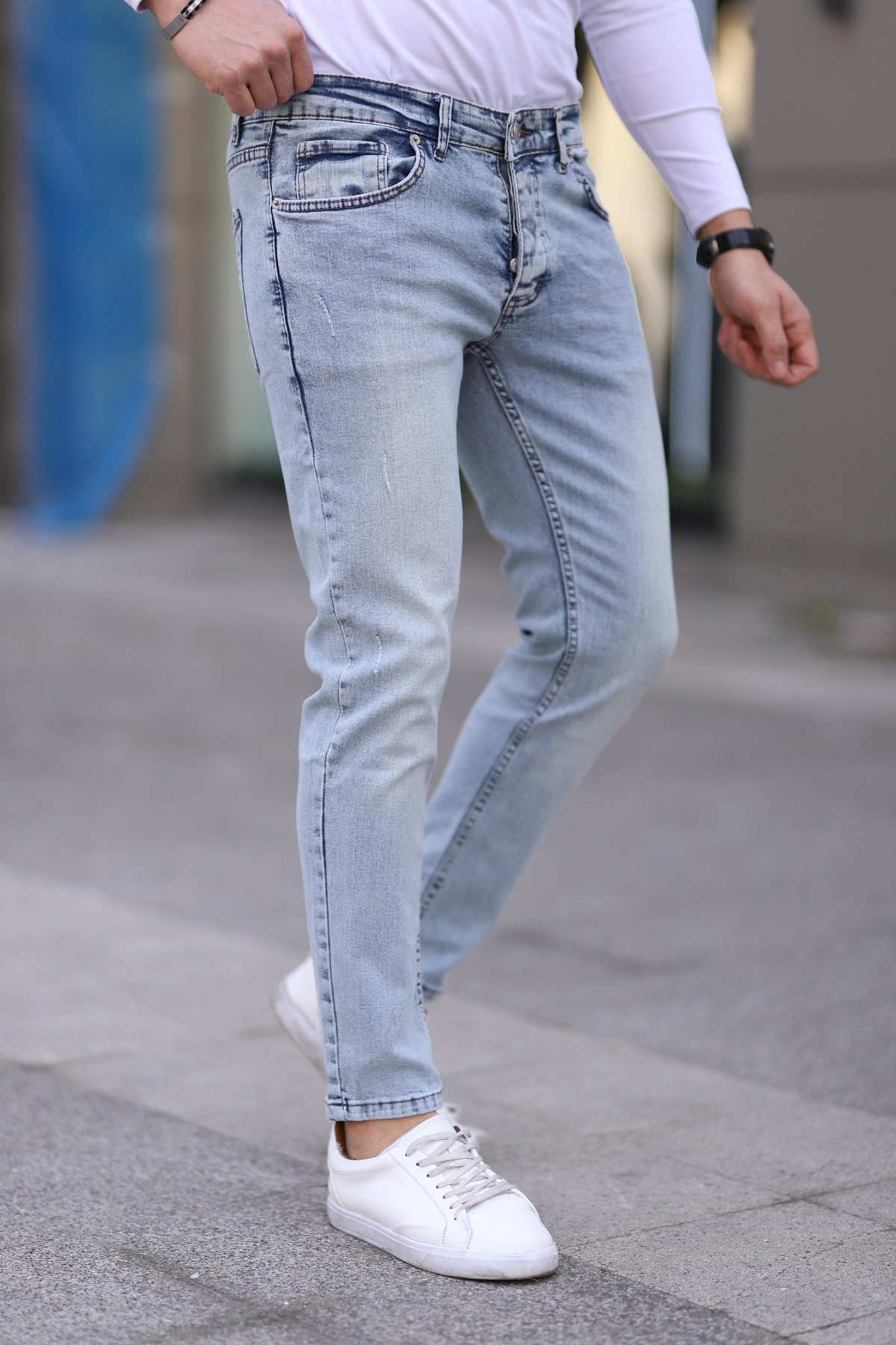 شلوار جين پارچه انعطاف پذير Skinny Fit  آبي  TRENDYOL MAN