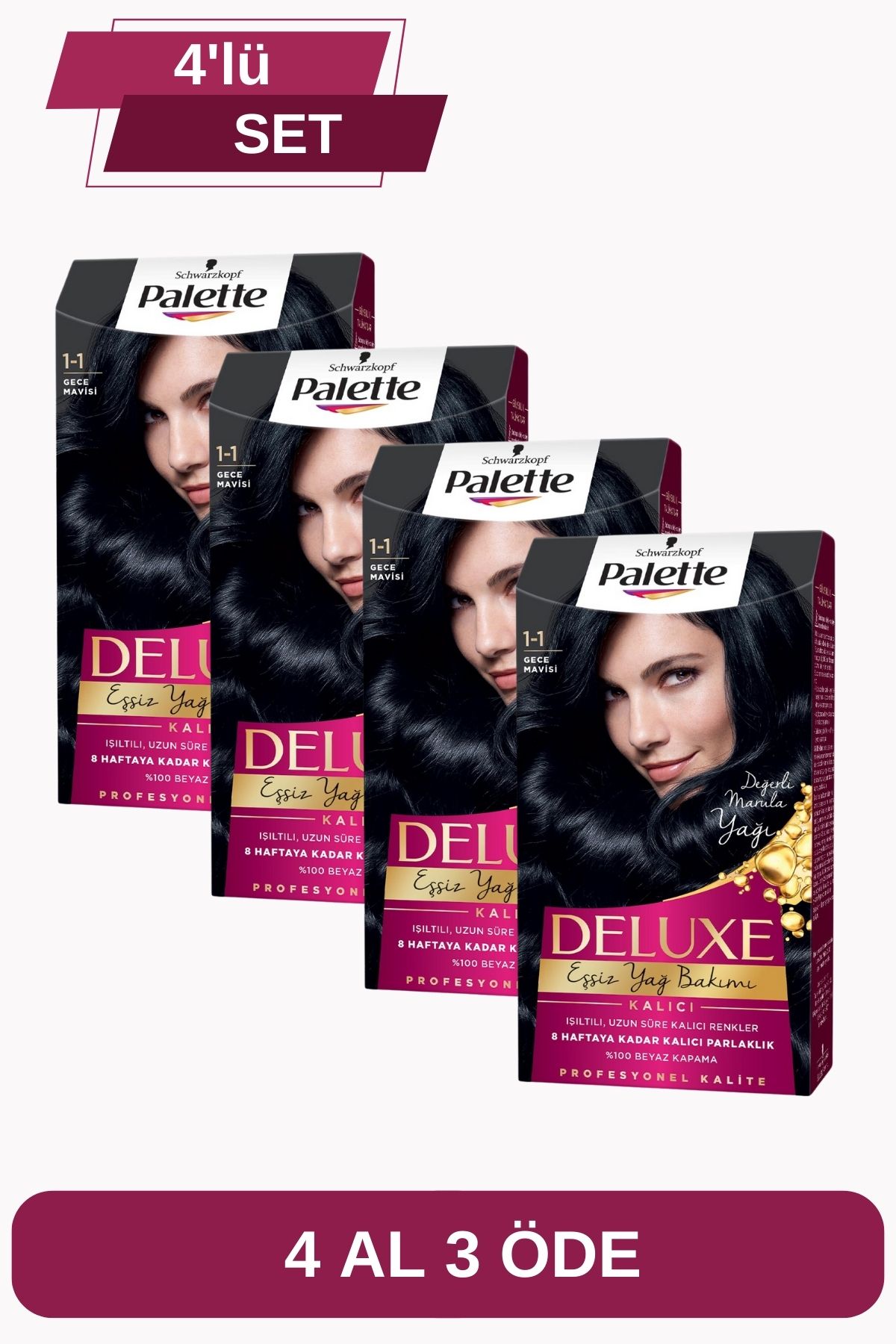 رنگ موی لوکس 4 پی 3 ست 1-1 آبی نیمه شب Palette