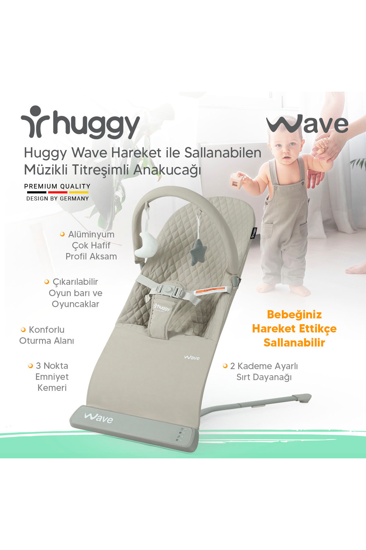 Huggy Wave Sallanabilir Müzikli Titreşimli Ana Kucağı Mint Yeşili fotoğrafı 2 (önizleme)