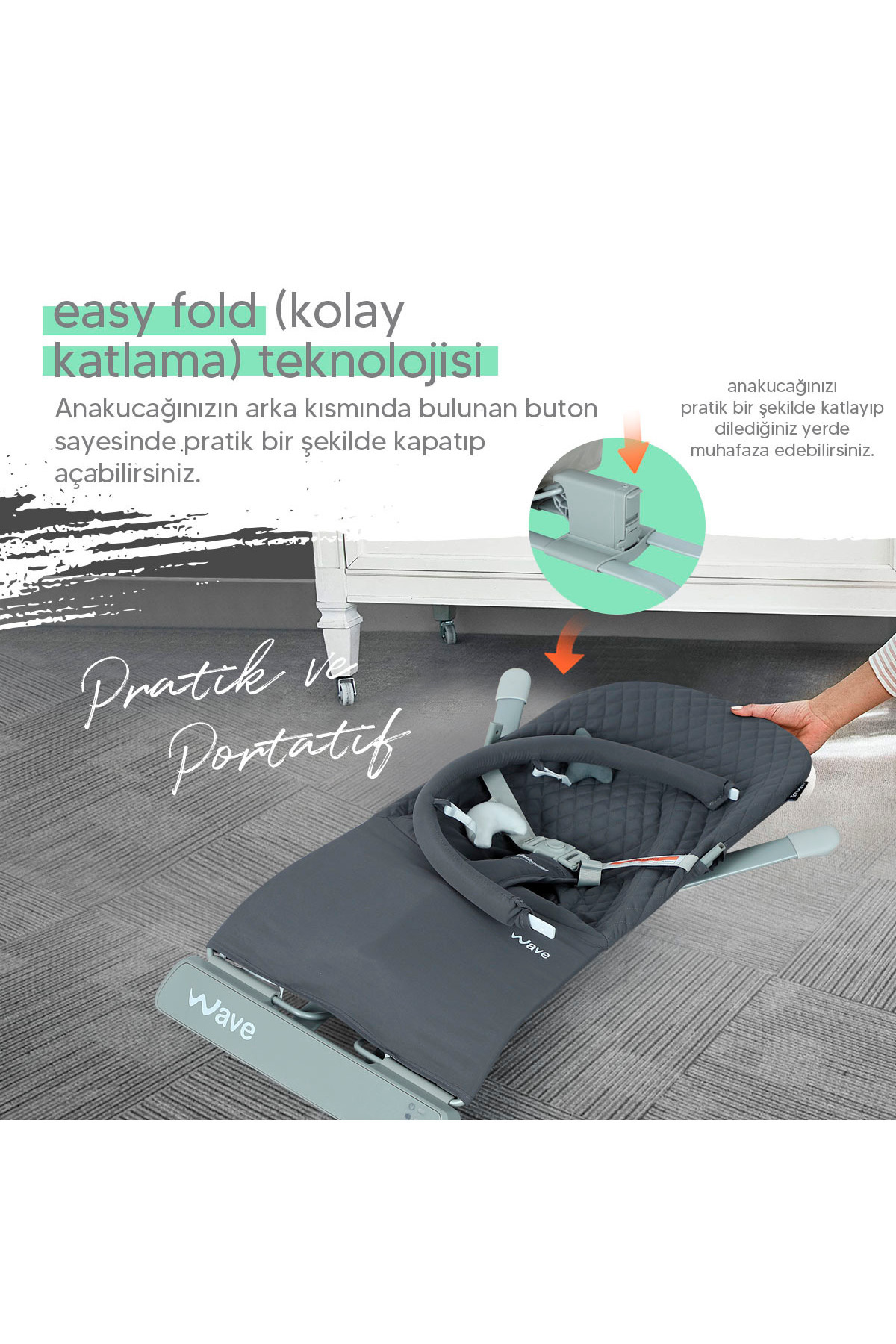 Huggy Wave Bebek Hareket Ettikçe Sallanabilen Kademeli Müzikli Titreşimli Anakucağı fotoğrafı 5 (önizleme)