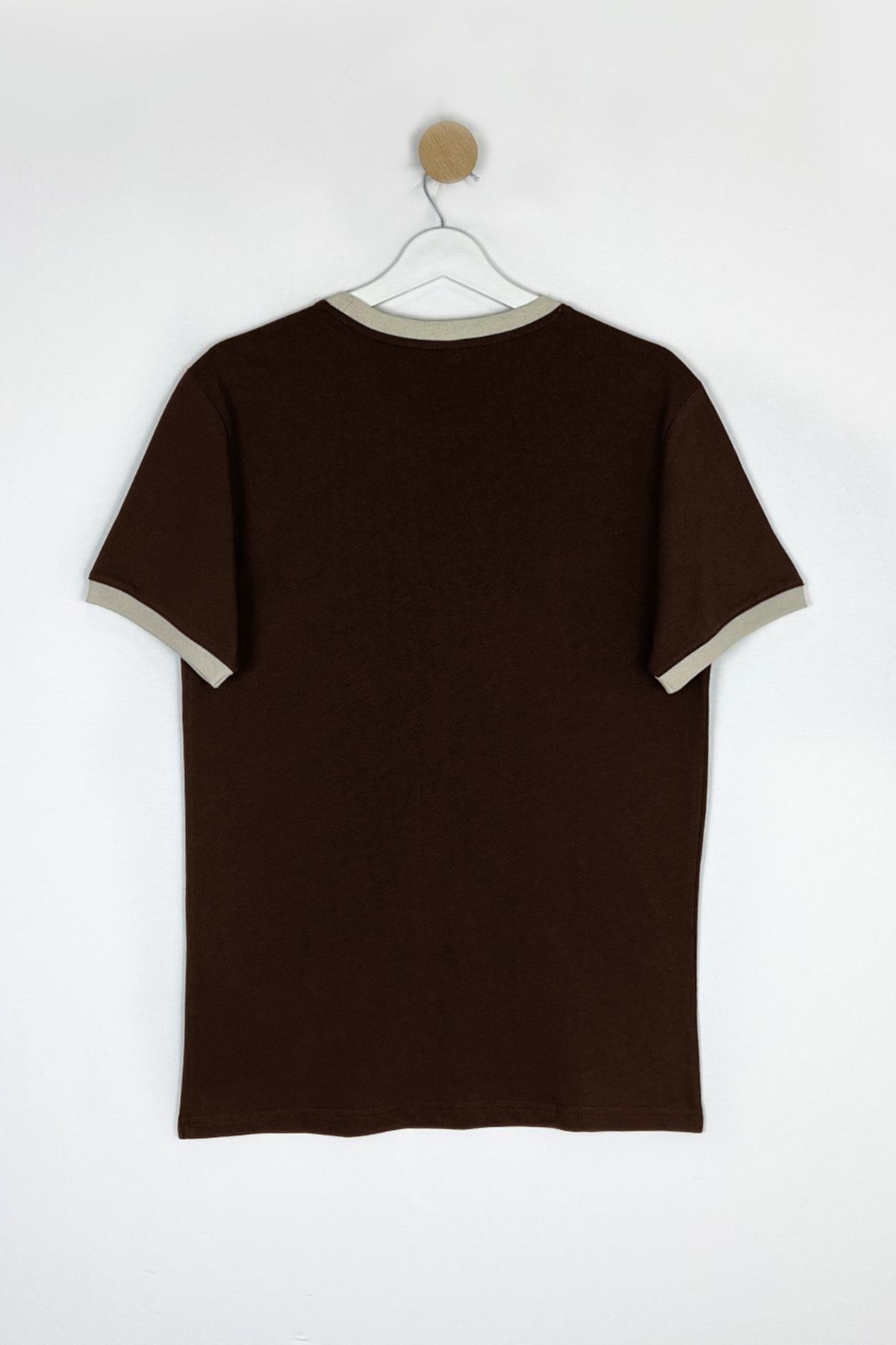 Trendyol Collection-Памучна тениска с щампа и стандартен крой - ръкав, кафява TMNSS25TS00034 3