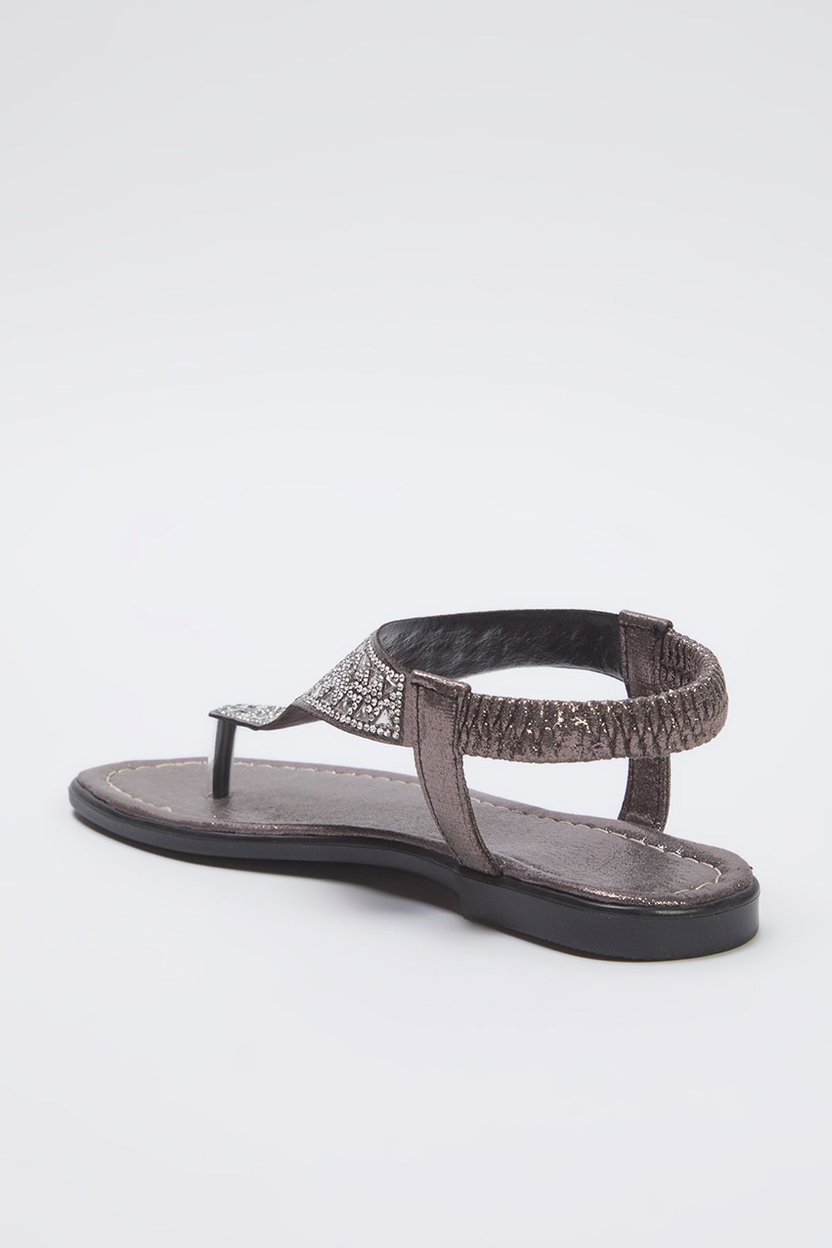 TRENDYOL SHOES-Antracit ezüstös kő részletes flip-flop stílusos női szandál TAKSS25SD00009 4