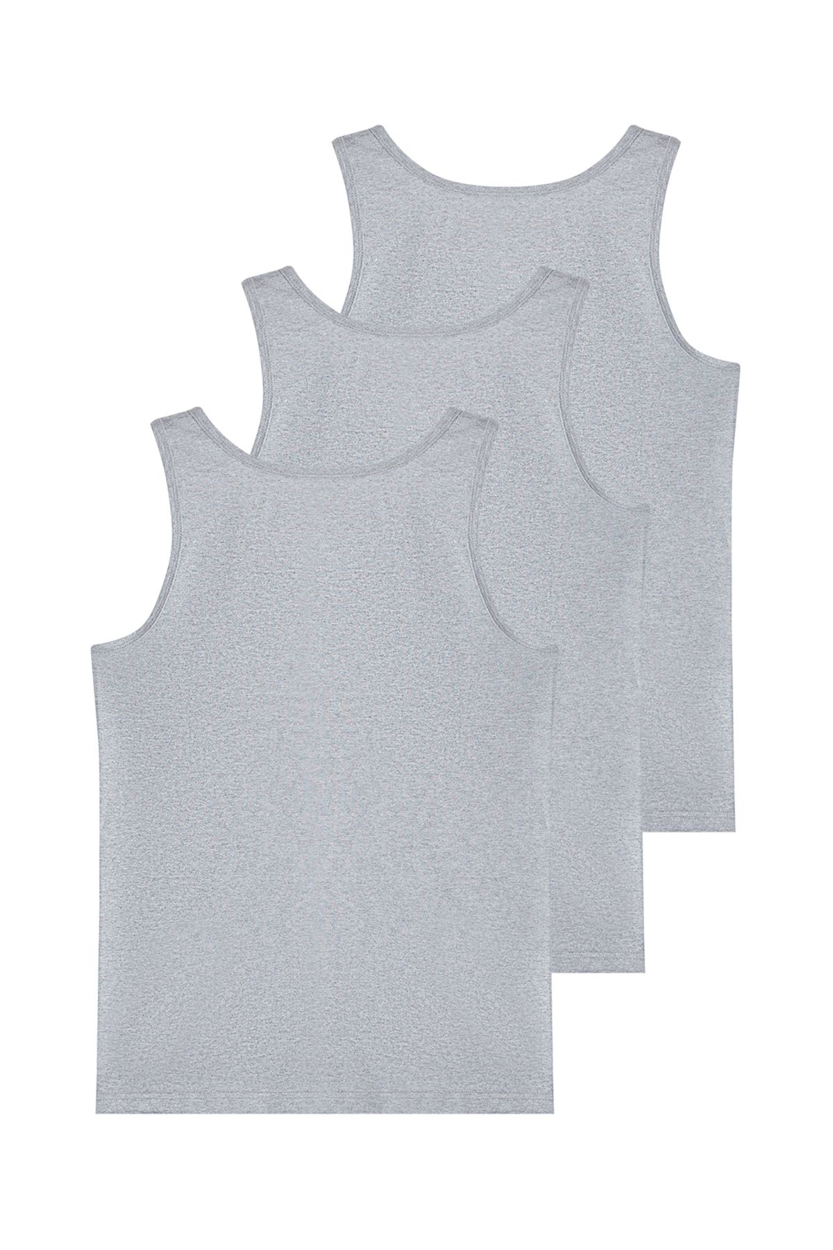 Trendyol Collection-Gray U Collar Combed Cotton 3-Piece Cotton Underwear Undershirt 4