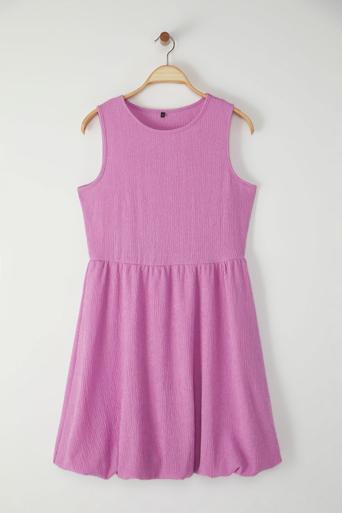 Trendyol Curve-Dusty Rose Round Neck Balloon Skirt, Textured Plus Size Dress Tbbss25Ah00173 5