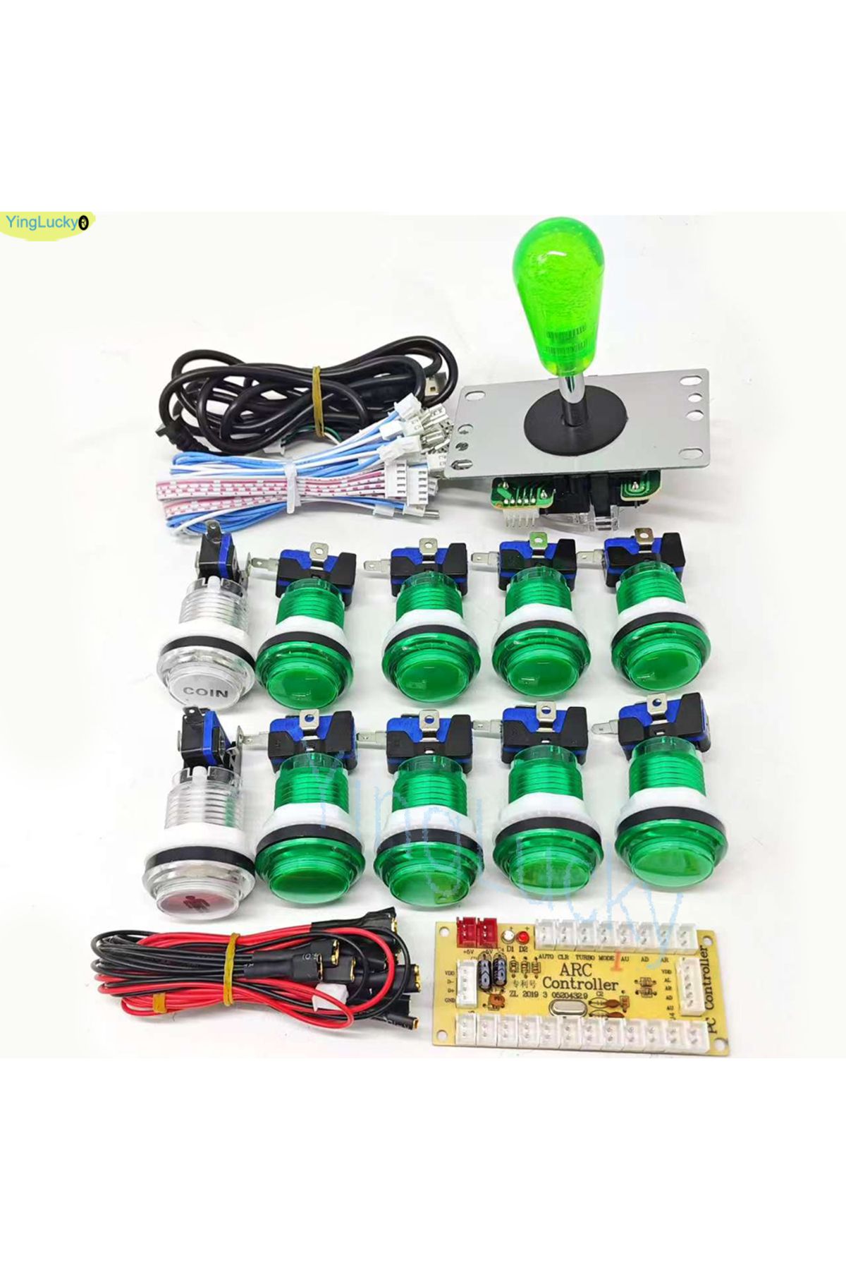 Choice-مجموعة ألعاب أركيد DIY للاعب واحد باللون الأخضر للاعبين اثنين لجهاز كمبيوتر Raspberry Pi مع أزرار ضغط LED على الطراز الأمريكي 1