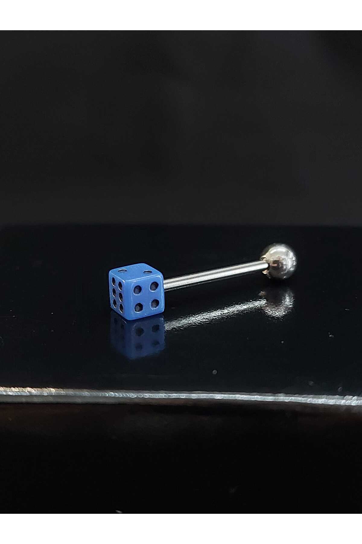 sarıyer silver-Navy Blue Colored Dice Model Tongue Eyebrow Belly Lip Steel Piercing 6