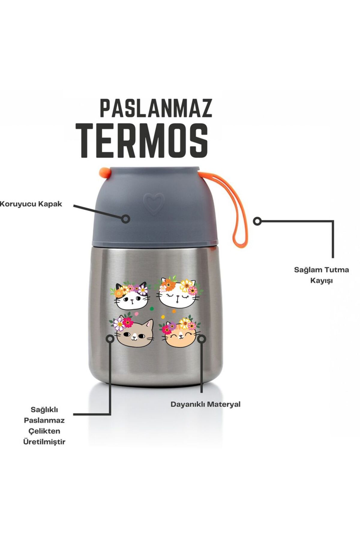 HOPEFUL DESİGN KEDİ 450ML Bebek Mama Saklama Termosu Vakumlu Termos fotoğrafı 4 (önizleme)