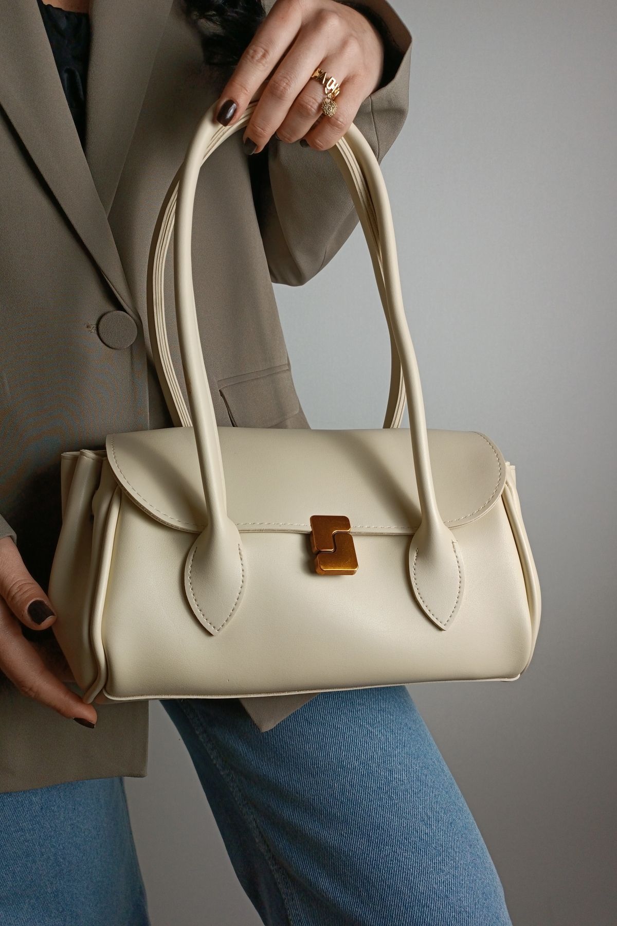 Glemix Geantă De Umăr Pentru Femei Havin Cream Soft Leather Design Lock Femeie - One Size