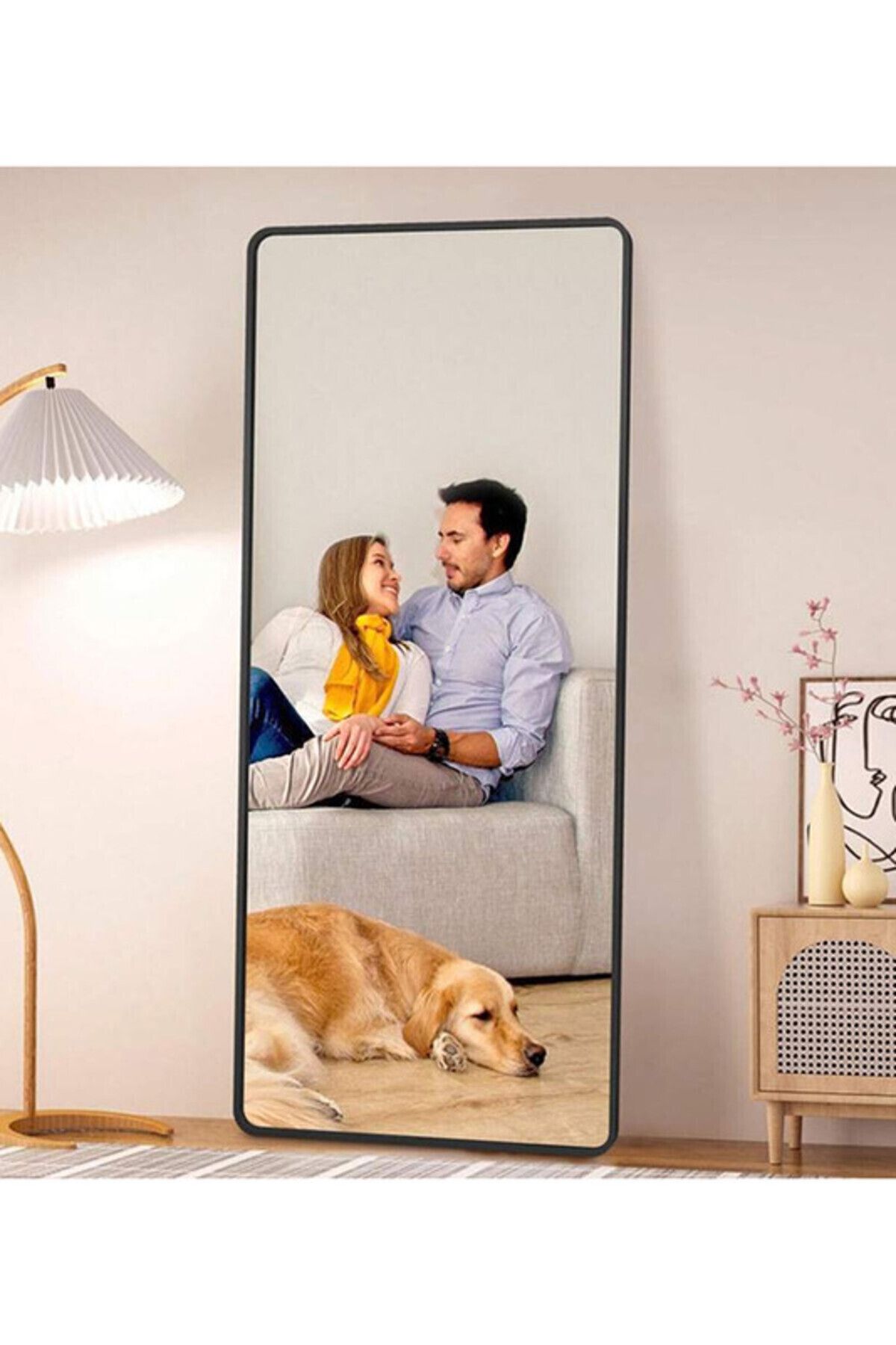 Generic-Modern Rectangular Full Length Mirror with Rounded Corners and Black Metal Frame 176x77cm 2