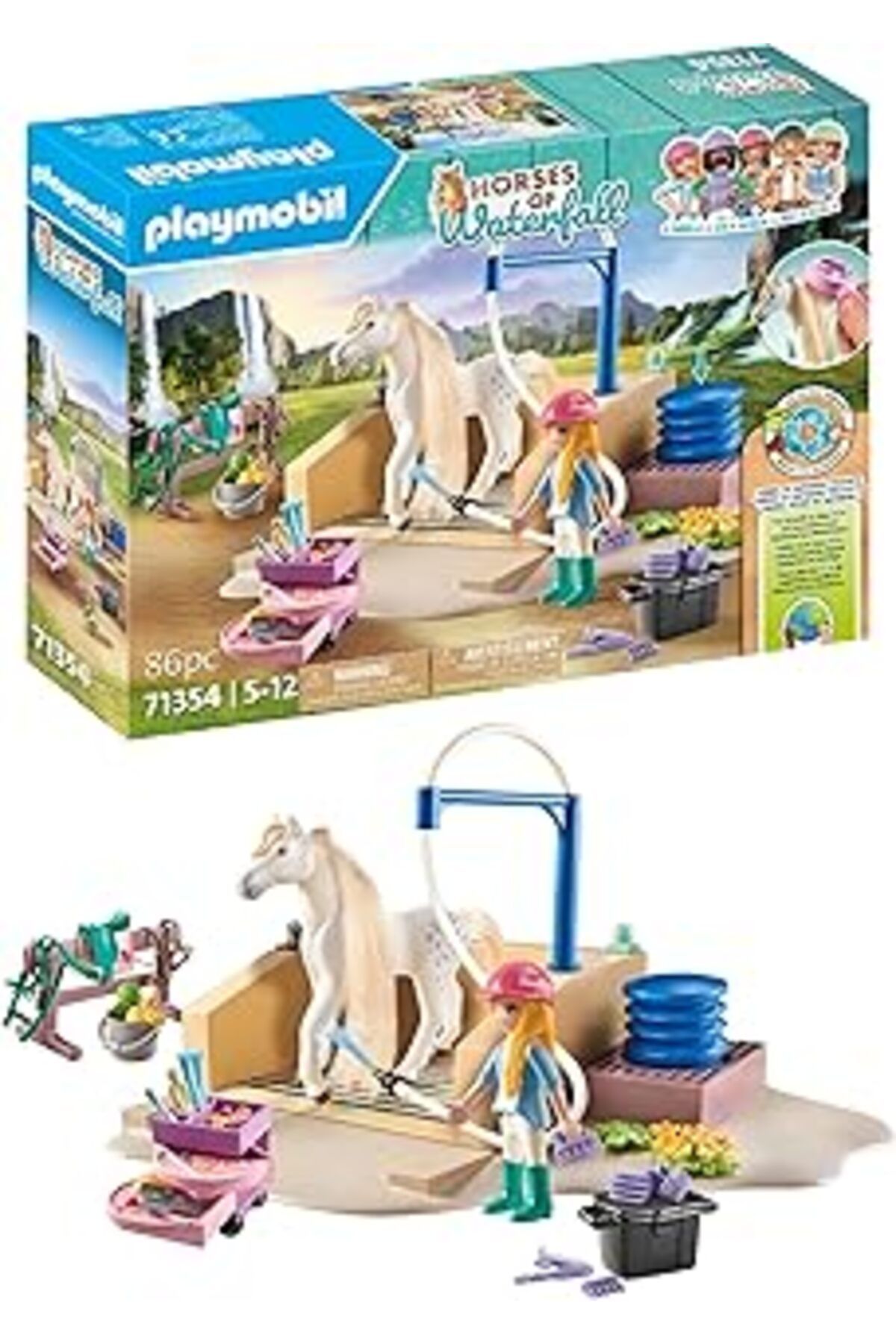 TBSProjects Playmobil Horses Of Waterfall 71354 Isabella & Lioness Yıkama Alanlı, Kapsamlı At Bakımı, Geniş Bin