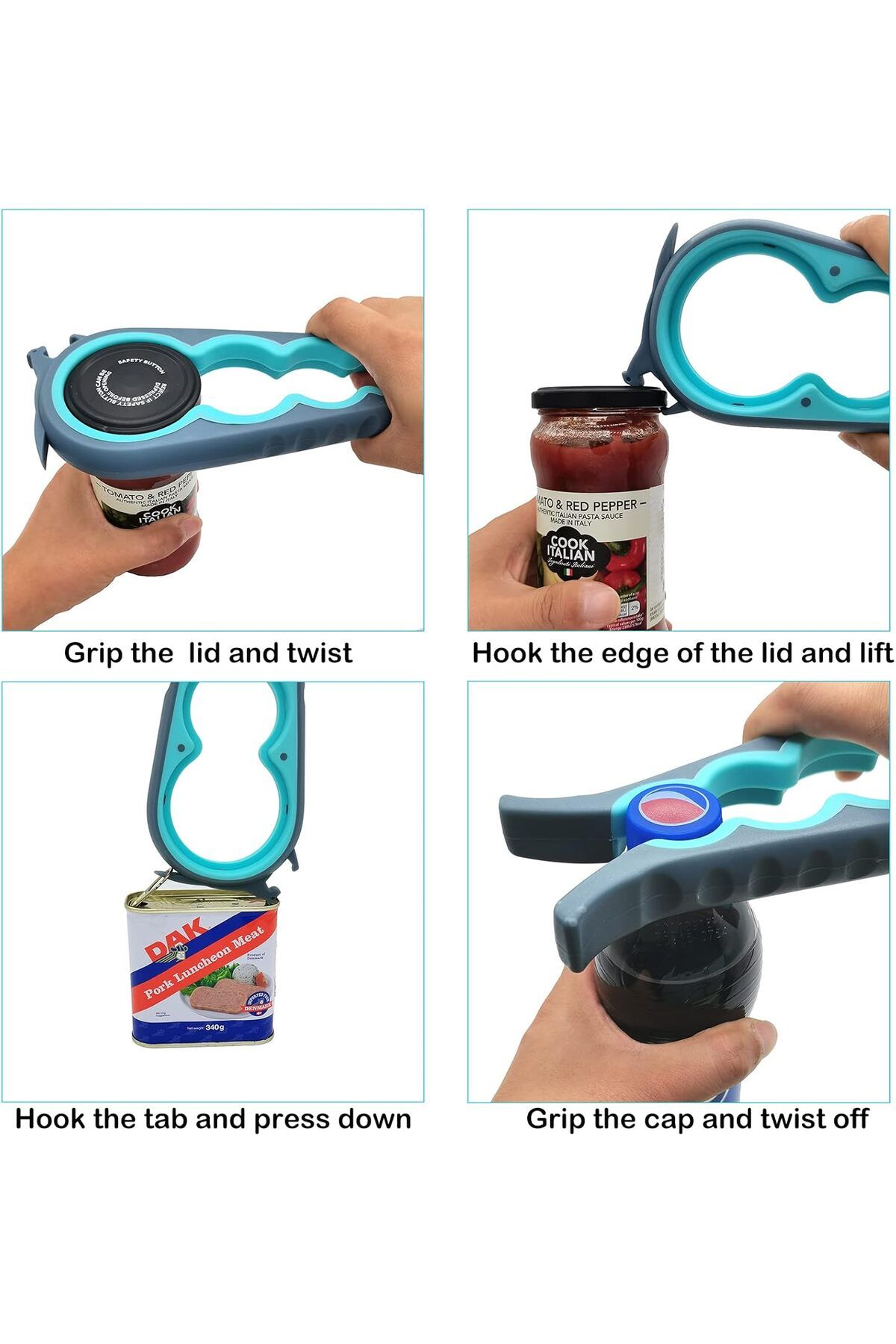 COOYA-5PCS Multipurpose Can Opener Set, 5 in 1 Lid Opener, Beer Bottle Opener, Non Slip Rubber Jar Opener 8