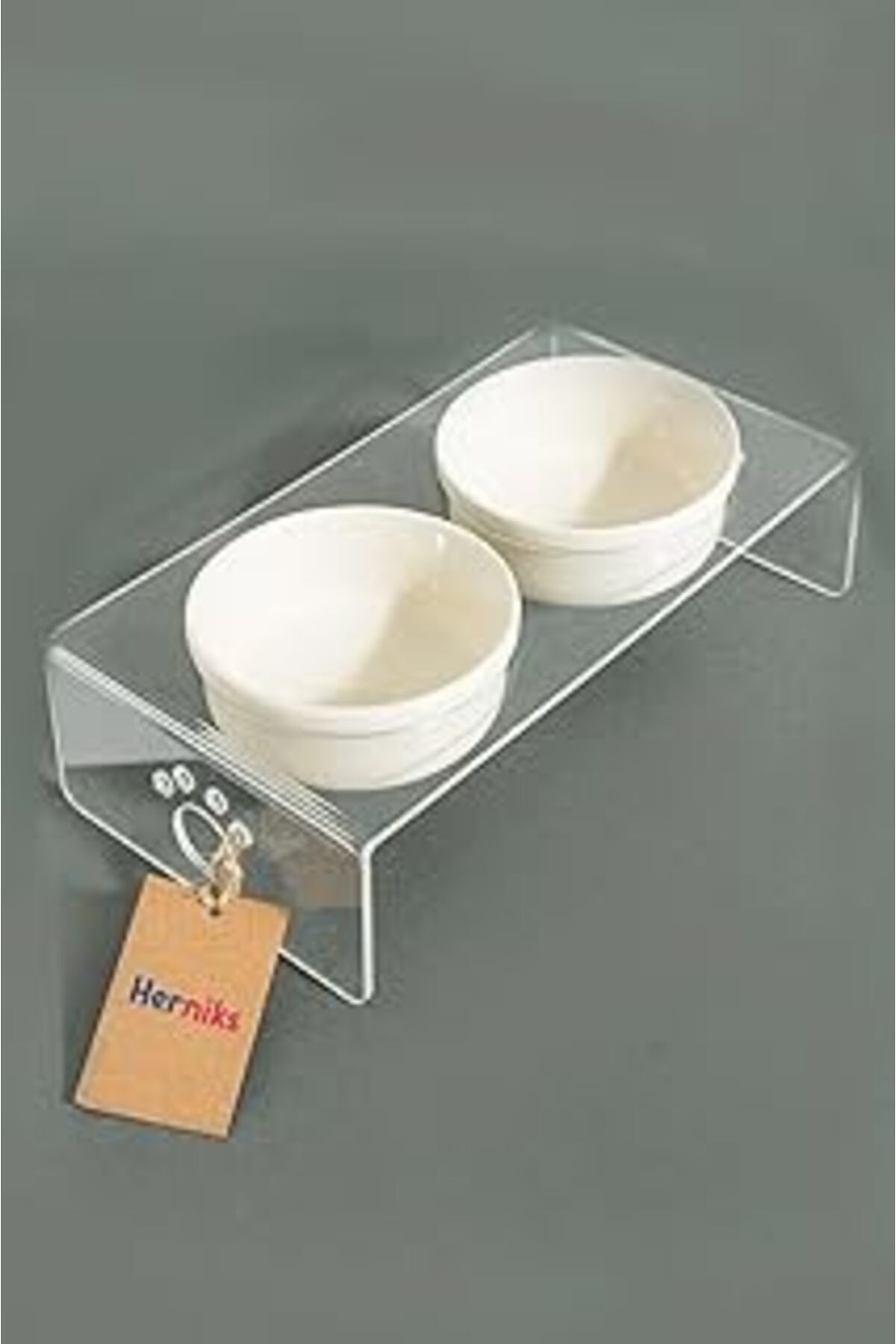 Qedii Herniks Pati Desenli Şeffaf Pleksi Ve Seramik Ikili Kabı 30x15 Cm (ŞEFFAF)