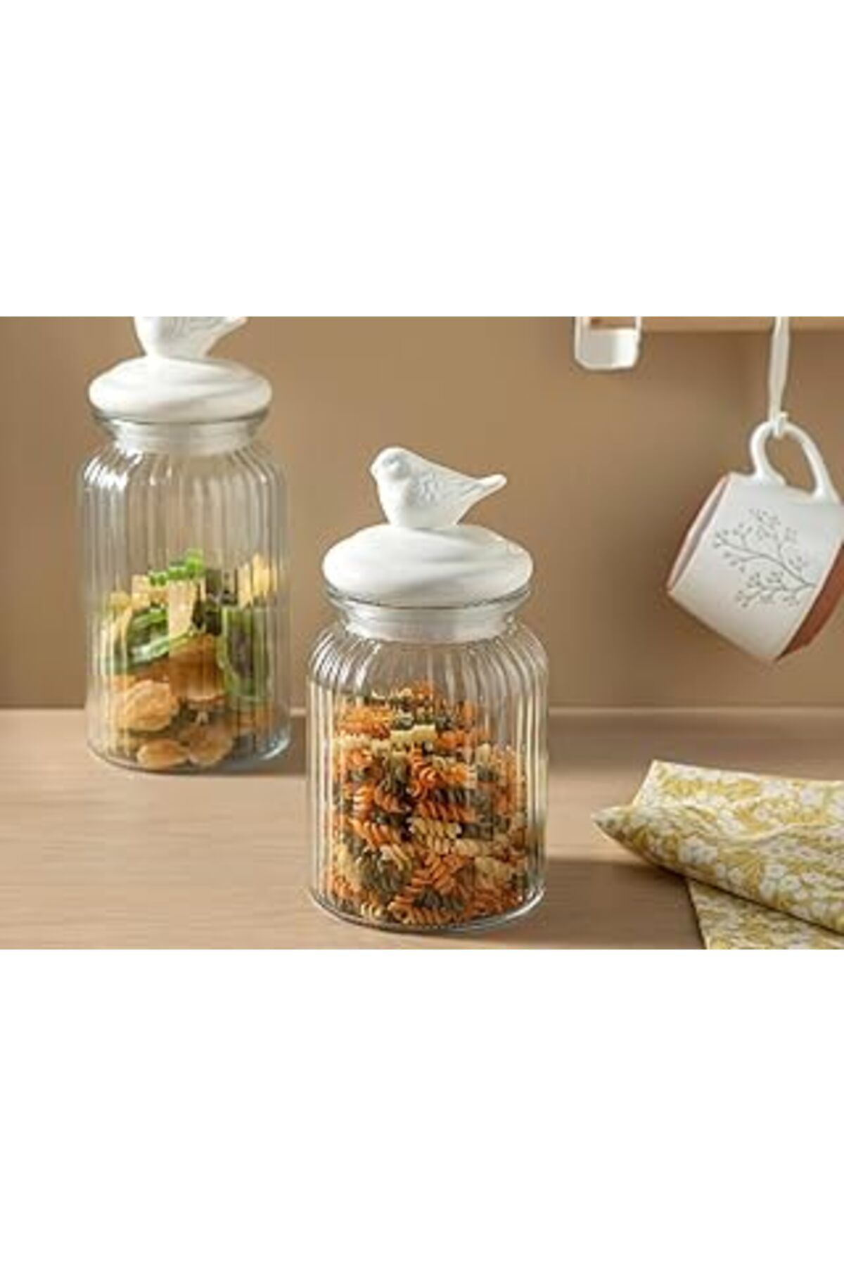 Mu Art Ahşap English Home Karina Cam Saklama Kavanoz 970 Ml Beyaz