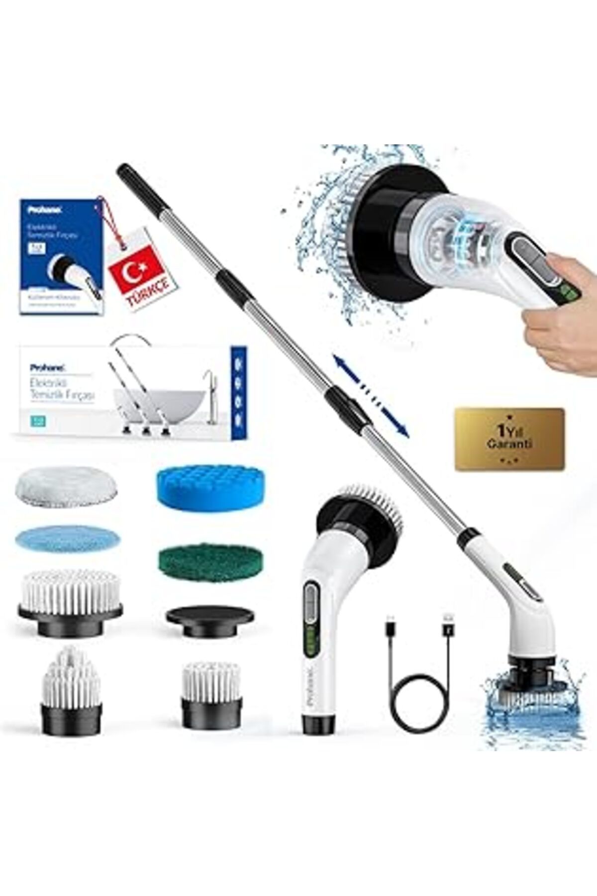 karadağsb Prohane Elektrikli Temizlik Fırçası, Şarjlı Temizlik Fırçası 7 Adet Farklı Başlık Ile, Mutfak Ve Ba