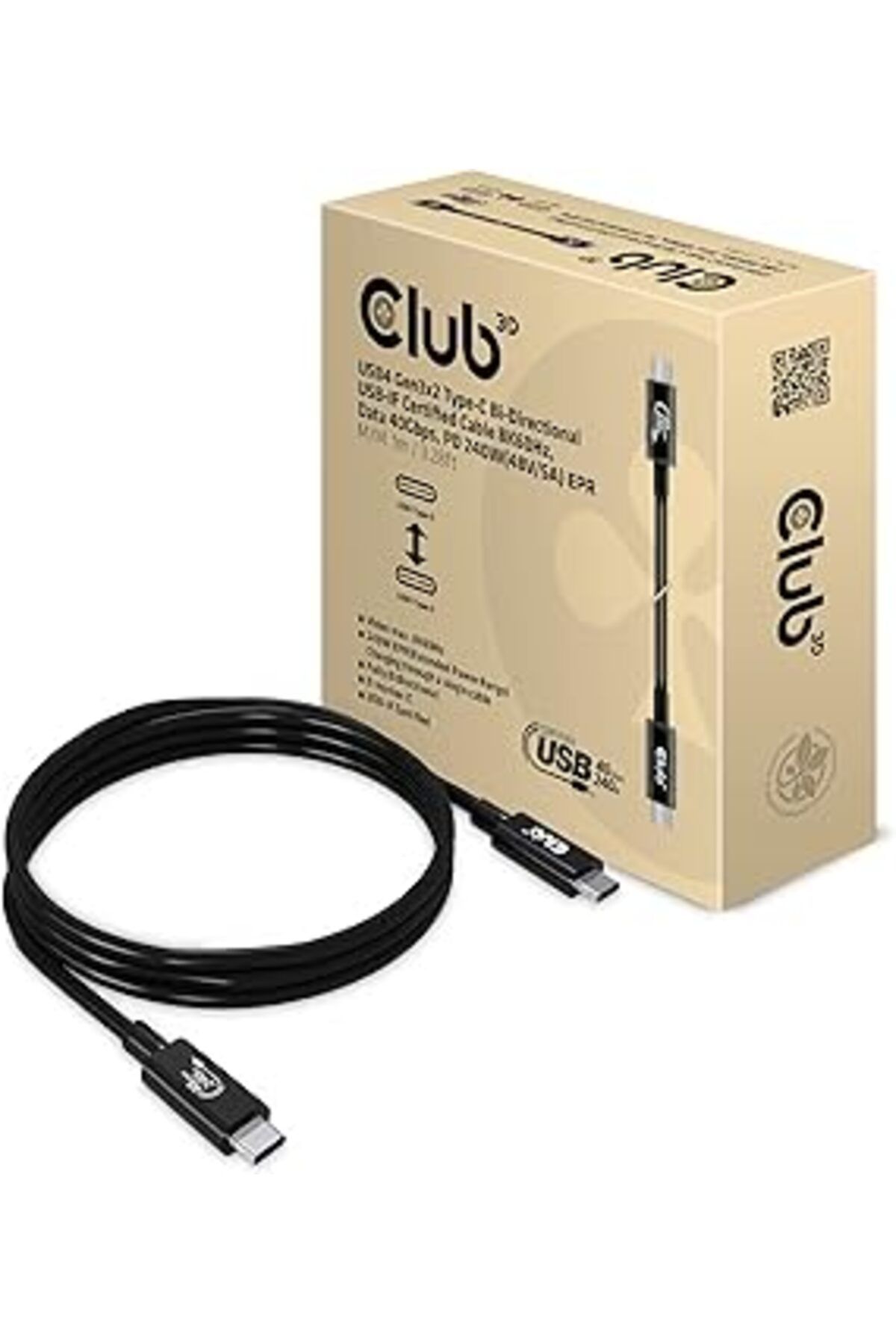 ebadi Club 3D Usb4 Gen3X2 Tip C Bi-Yönlü Usb-If Sertifikalı Kablo 8K60Hz, Veri 40Gbps, Pd 240W Epr St./St