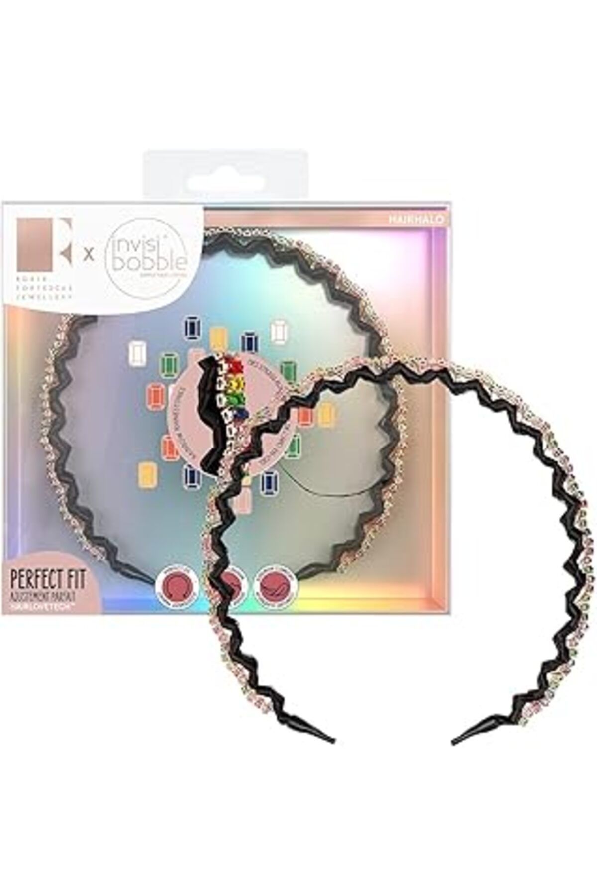 NZM TİCARET Invisibobble Hairhalo "Trendy Treasure" Saç Tacı I 1 X Ayarlanabilir Saç Bandı Kristal Taş Renkli K