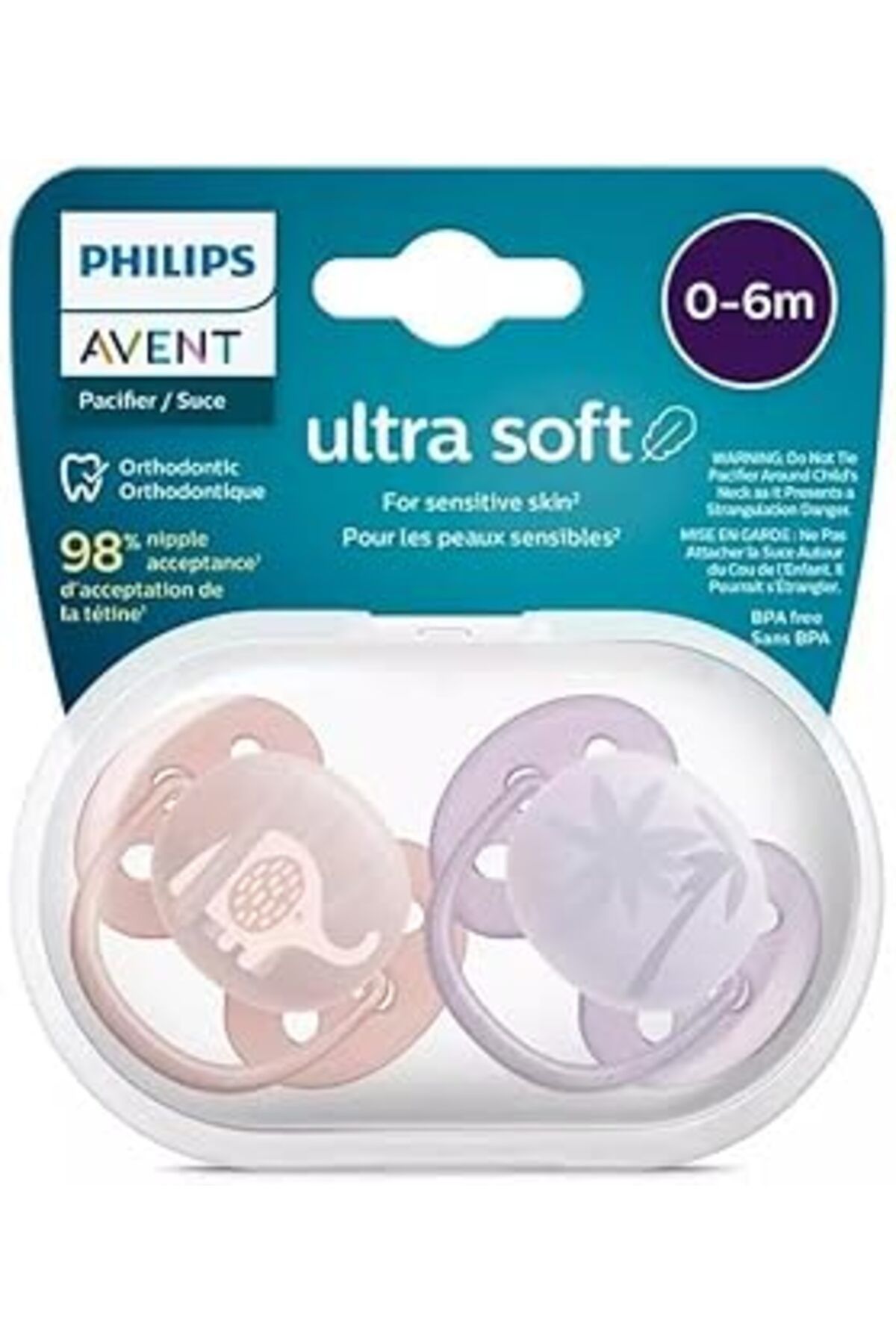 NZM TİCARET Avent Ultra Hava Emziği Ortodontik Ve Bpa, Ekstra Havalandırma Delikleri 0-6 Ay (Kız Tasarımı) 2'Li