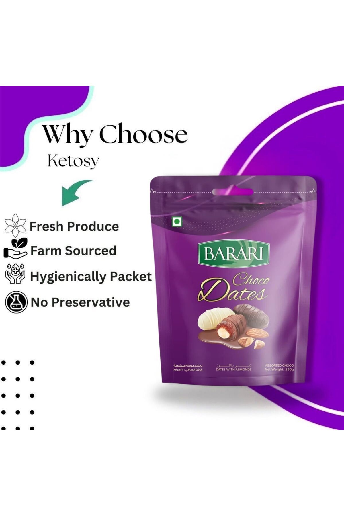 BARARI-Premium Chocolate Dates Choco Almonds Stuffed Dates (2 x 250 g) 3