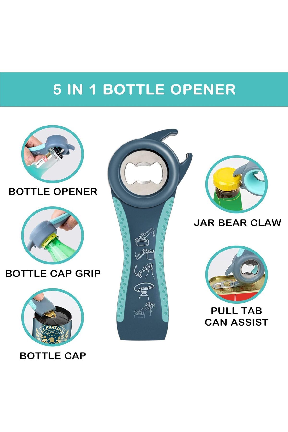 COOYA-Jar Opener for Weak Hands, Seniors with Arthritis, 5 in 1 Multi Function Bottle Opener Lid Opener 4