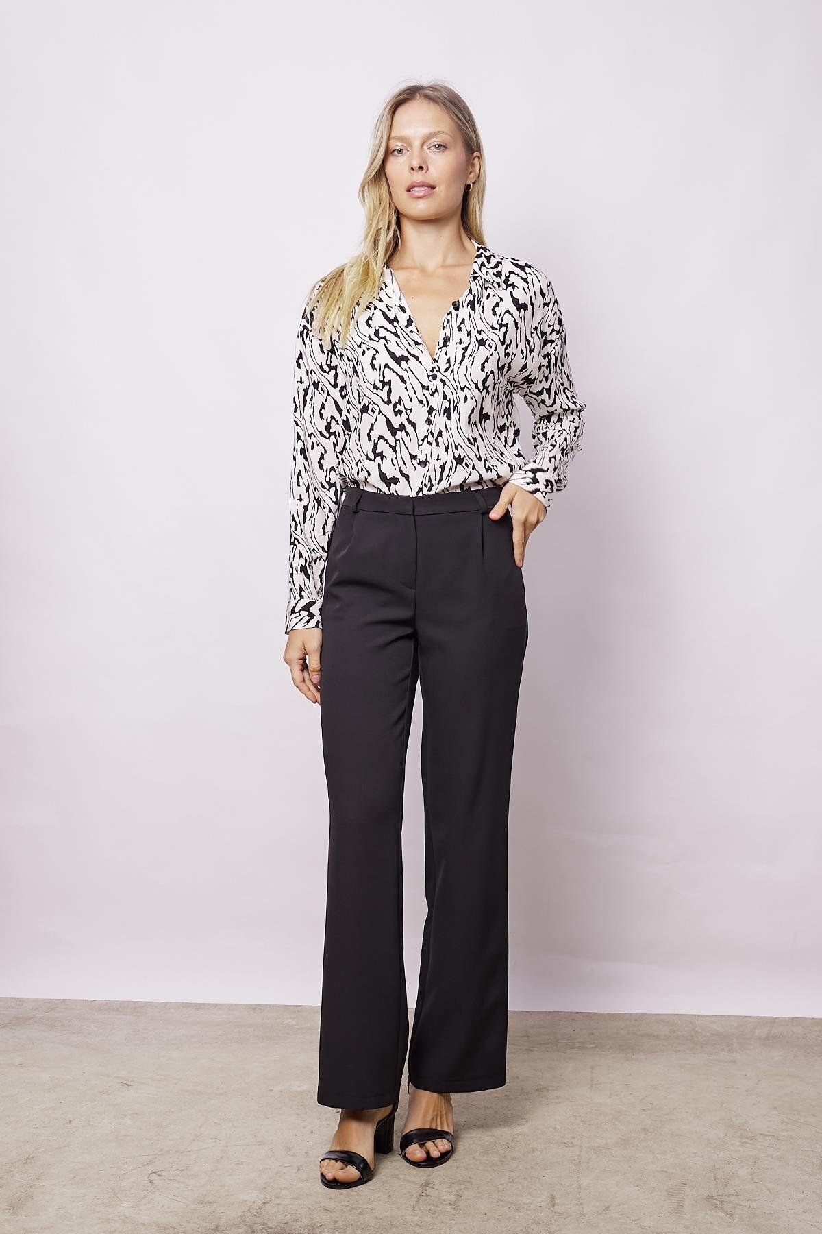 Jument-Women's High Waist Pleated Palazzo Pants with Side Pockets Relaxed Fit-Black 2