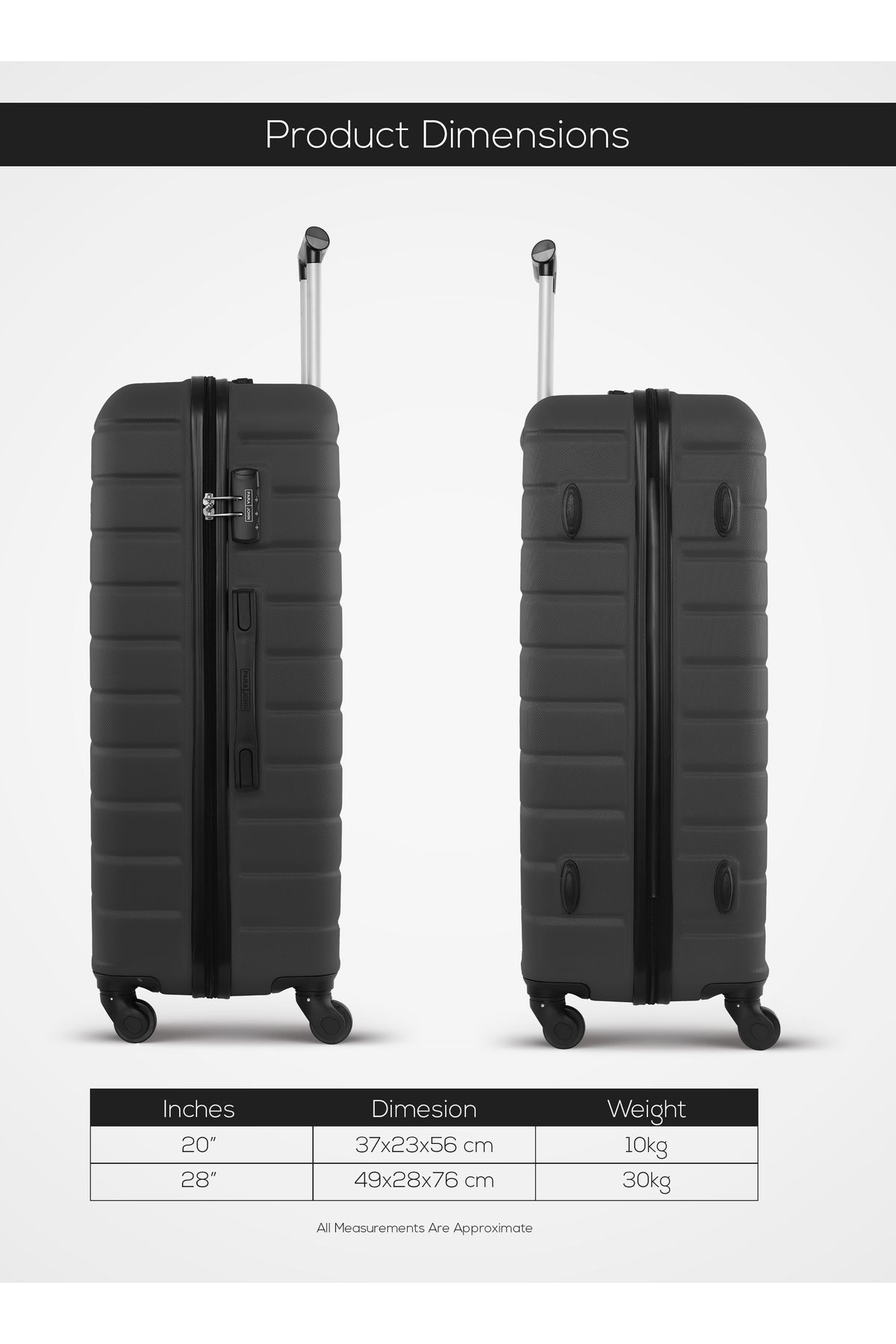 PARAJOHN-Beta Series Set of 2 Luggage – Lightweight ABS Hardshell, 10KG Carry-On & 30KG Large Trolley Grey 4