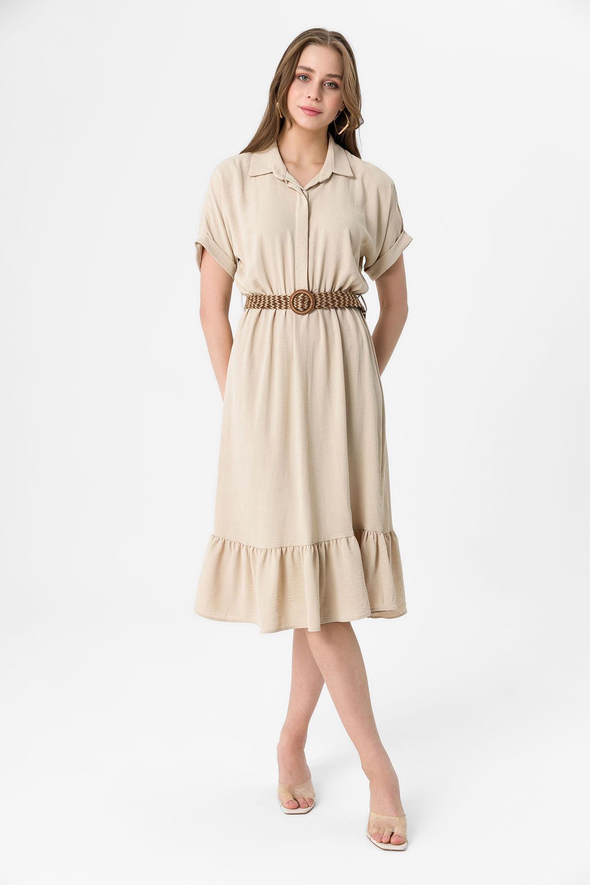 ŞİMAL-Women's Straw Belt Detailed Long Dress240233 - 2
