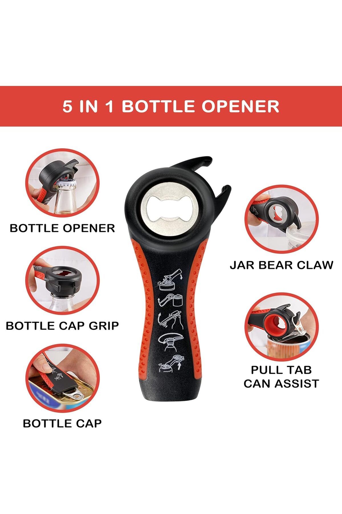 COOYA-Jar Opener Set of 3, 5 in 1 Multi Function Can Opener, Bottle Opener Kit with Silicone Handle 4