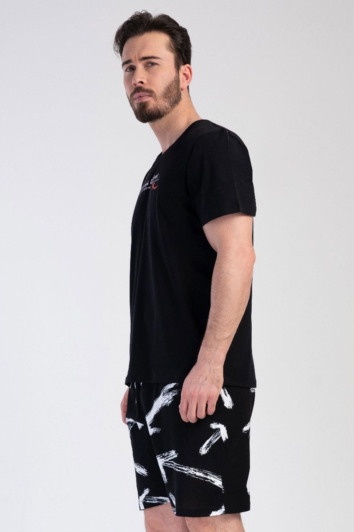 VİENETTA-Set de pijamale cu mânecă scurtă pentru bărbați Vienetta Black 4