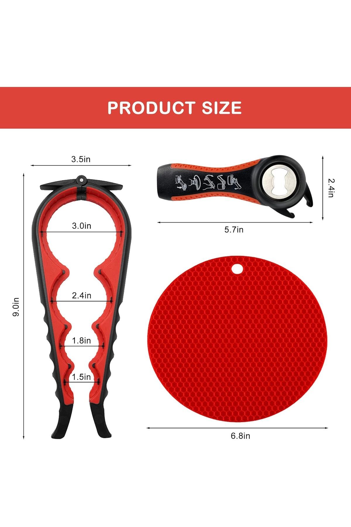 COOYA-Jar Opener Set of 3, 5 in 1 Multi Function Can Opener, Bottle Opener Kit with Silicone Handle 6