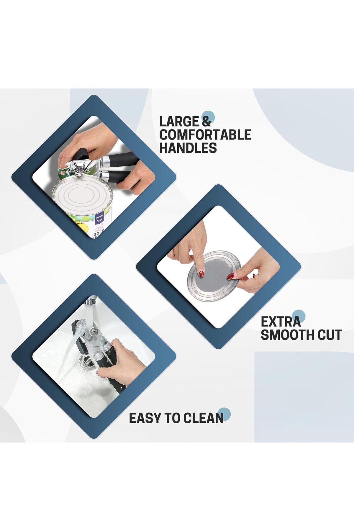 COOYA-Manual Handheld Can Opener, Heavy Duty, Smooth Edge, Comfort Soft Handle, Built-in Bottle Opener 2