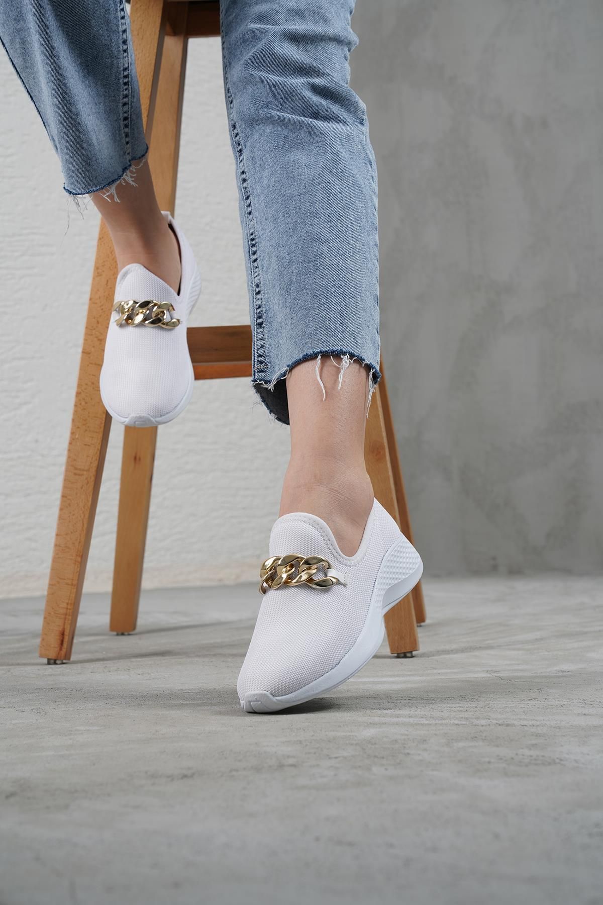 Beyond-Women's White Chain Sneaker 4cm Byndsnkk04 4