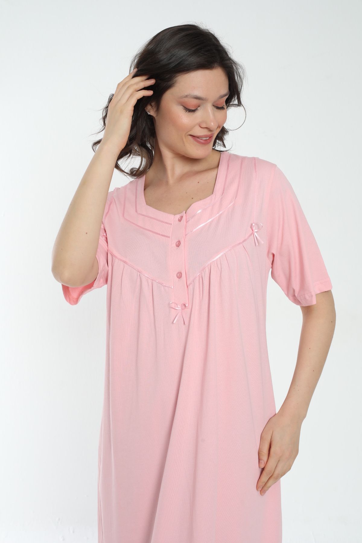 MİSS LOLİTA-Women's 100% Cotton Short Sleeve Midi Length Nightgown 533 4