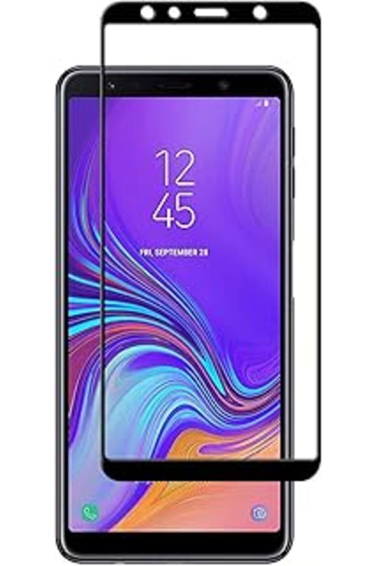 Take and Happy Microsonic Samsung Galaxy A7 2018 Tam Kaplayan Temperli Cam Ekran Koruyucu Siyah