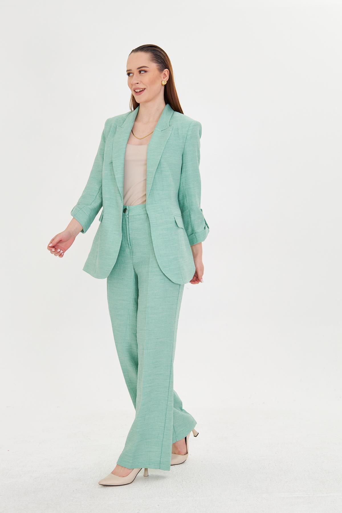 LOVELF-Seersucker Fabric Handle Drawstring Suit Water Green 4