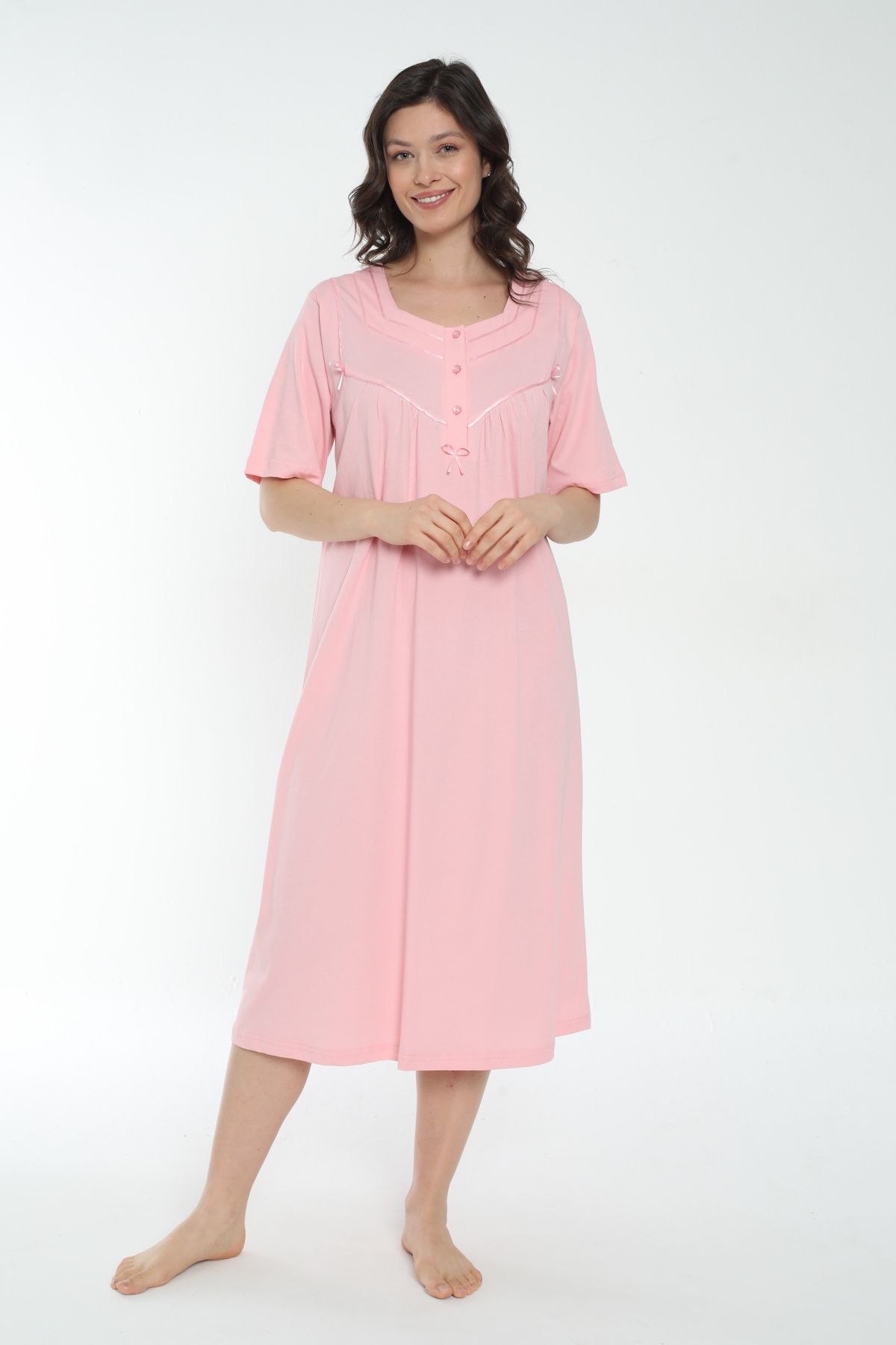 MİSS LOLİTA-Women's 100% Cotton Short Sleeve Midi Length Nightgown 533 3
