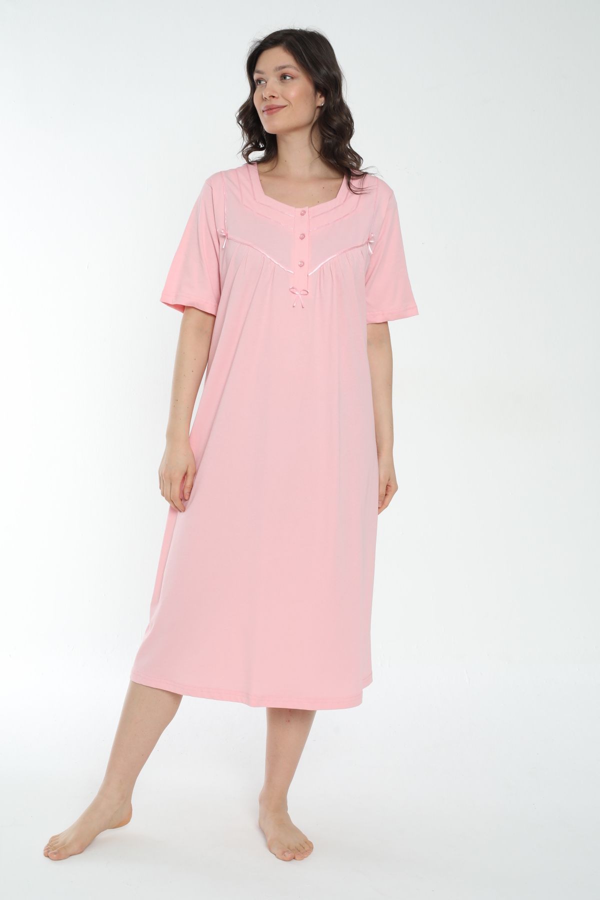 MİSS LOLİTA-Women's 100% Cotton Short Sleeve Midi Length Nightgown 533 2