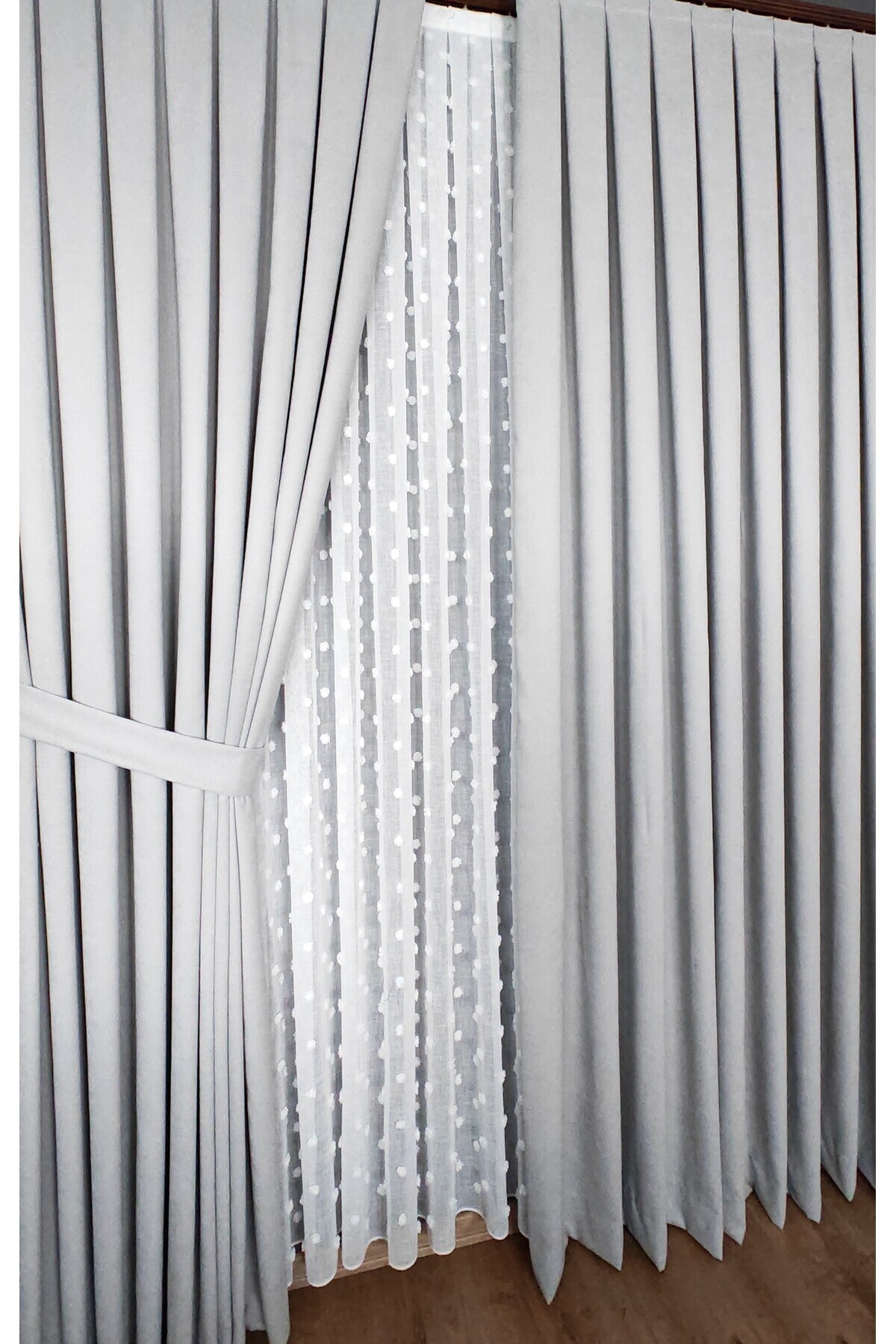 Yuka-Gray Velvet Textured Solid Color Background Curtain, 1/3 Dense Pleated Weight 6