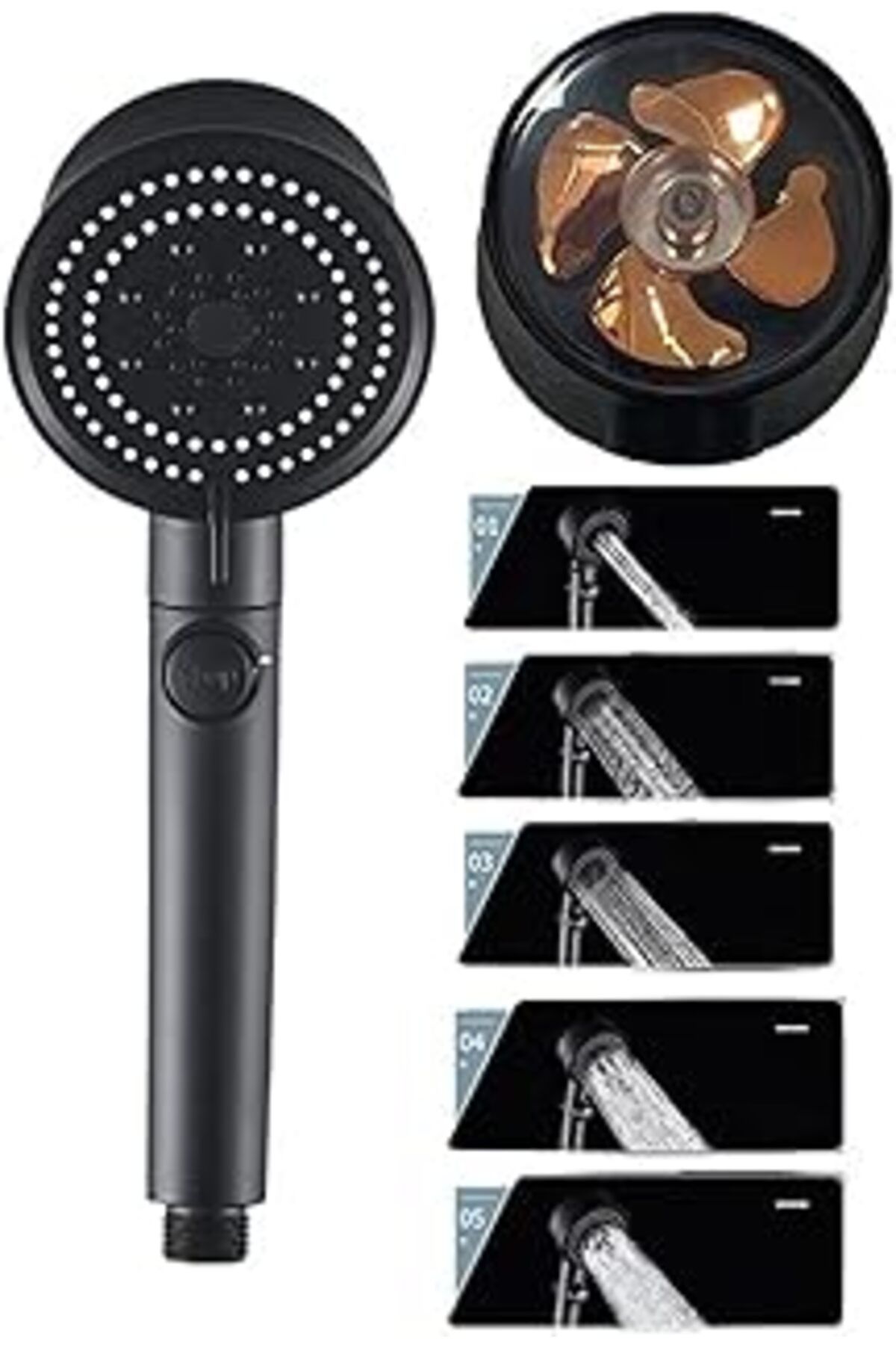 Pazarcan Mobee Siyah Turbo Fan Su Tasarruflu Yüksek Basınçlı Duş Başlığı