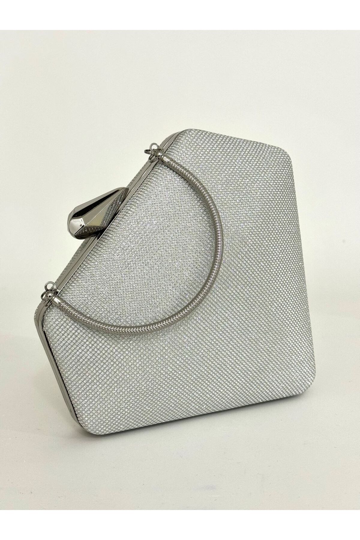 BEEGİ CONCEPT KADIN BİG GÜMÜŞ ABİYE CLUTCH GECE ZİNCİRLİ DÜĞÜN ÇANTASI