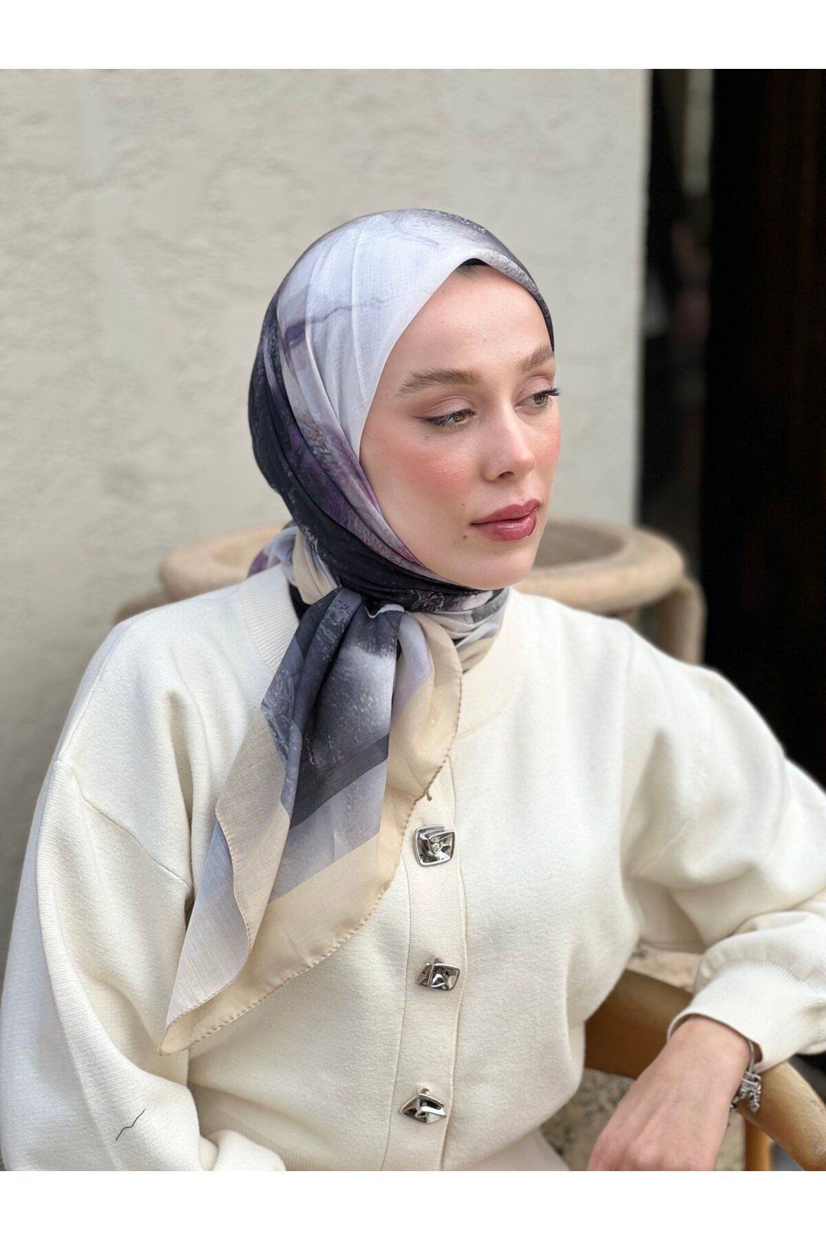 Modakaşmir-110 cm Abstract Pattern Scarf 2