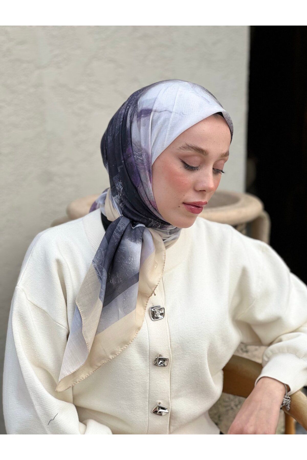 Modakaşmir-110 cm Abstract Pattern Scarf 3